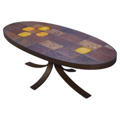 Table Basse en Pierre de Lave et Céramique par Jean Jaffeux 1960 - 1970