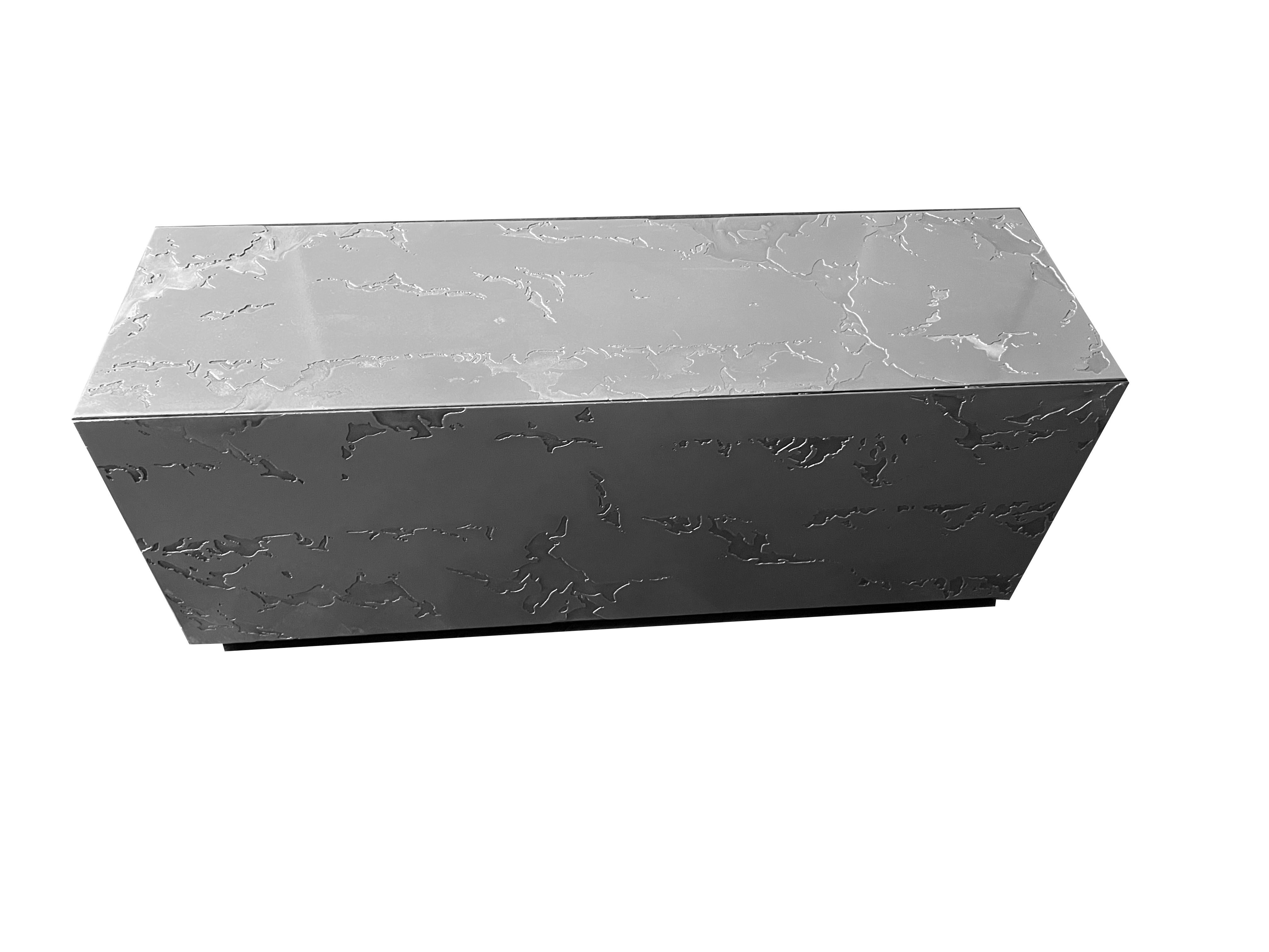 Table Basse et Jardin Zen en Pierre D'acier Medium by Chanel Kapitanj
Materials: Gray or black patinated steel. Glossy or matt varnish in the oven.
Dimensions: L100 x W 30 x H 40 cm.

Also available to measure, and in other shapes (cylinders,