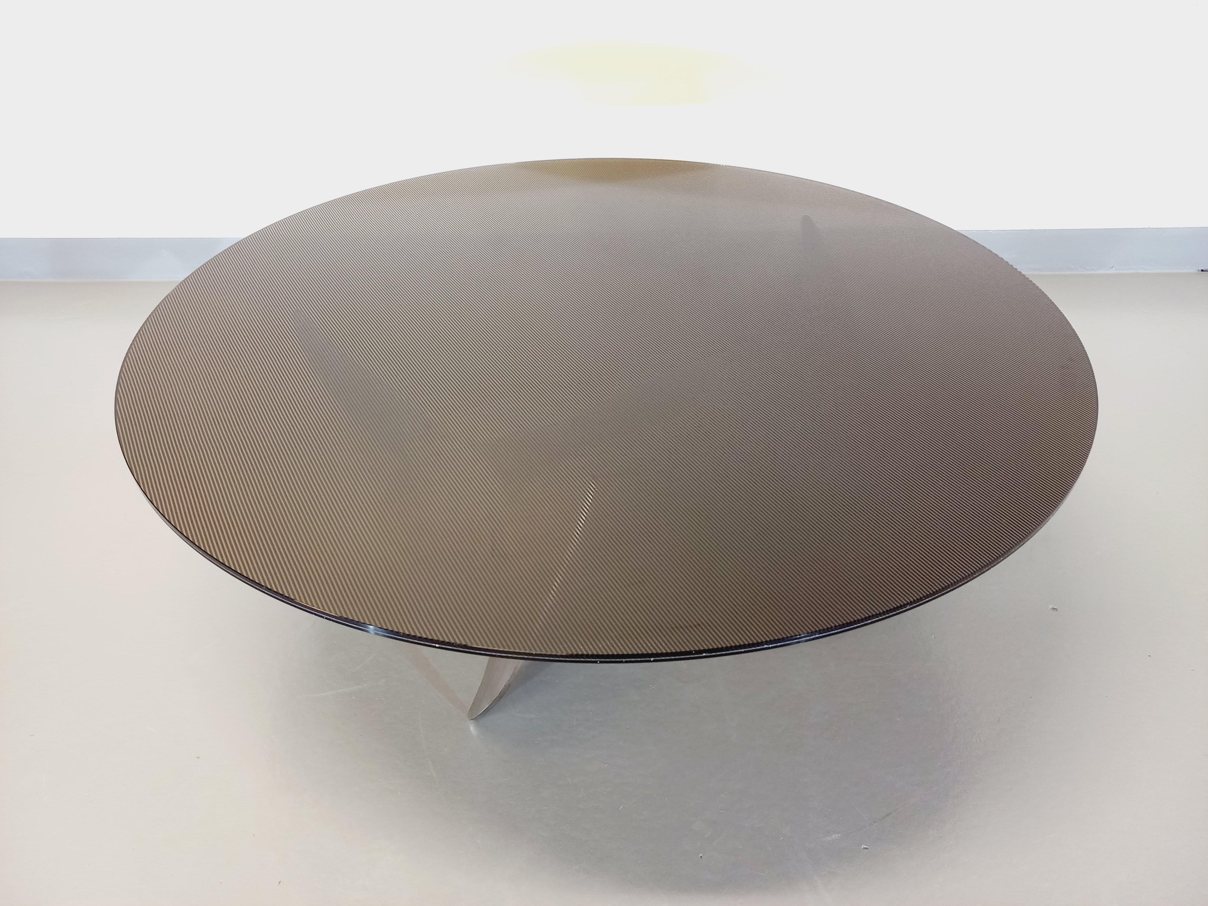 Tavolo basso hélice vintage Propeller de Knut Hesterberg en acier et verre fumé in vendita 2