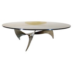 Table basse hélice vintage Propeller de Knut Hesterberg en acier et verre fumé