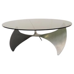Table basse hélice vintage Propeller de Knut Hesterberg en acier et verre fumé