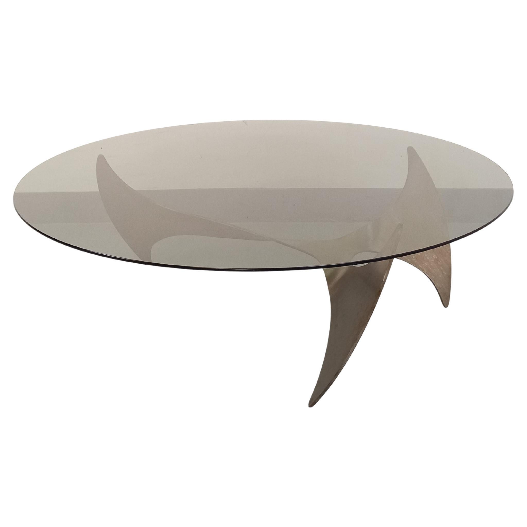 Table basse hélice vintage Propeller de Knut Hesterberg en acier et verre fumé en venta