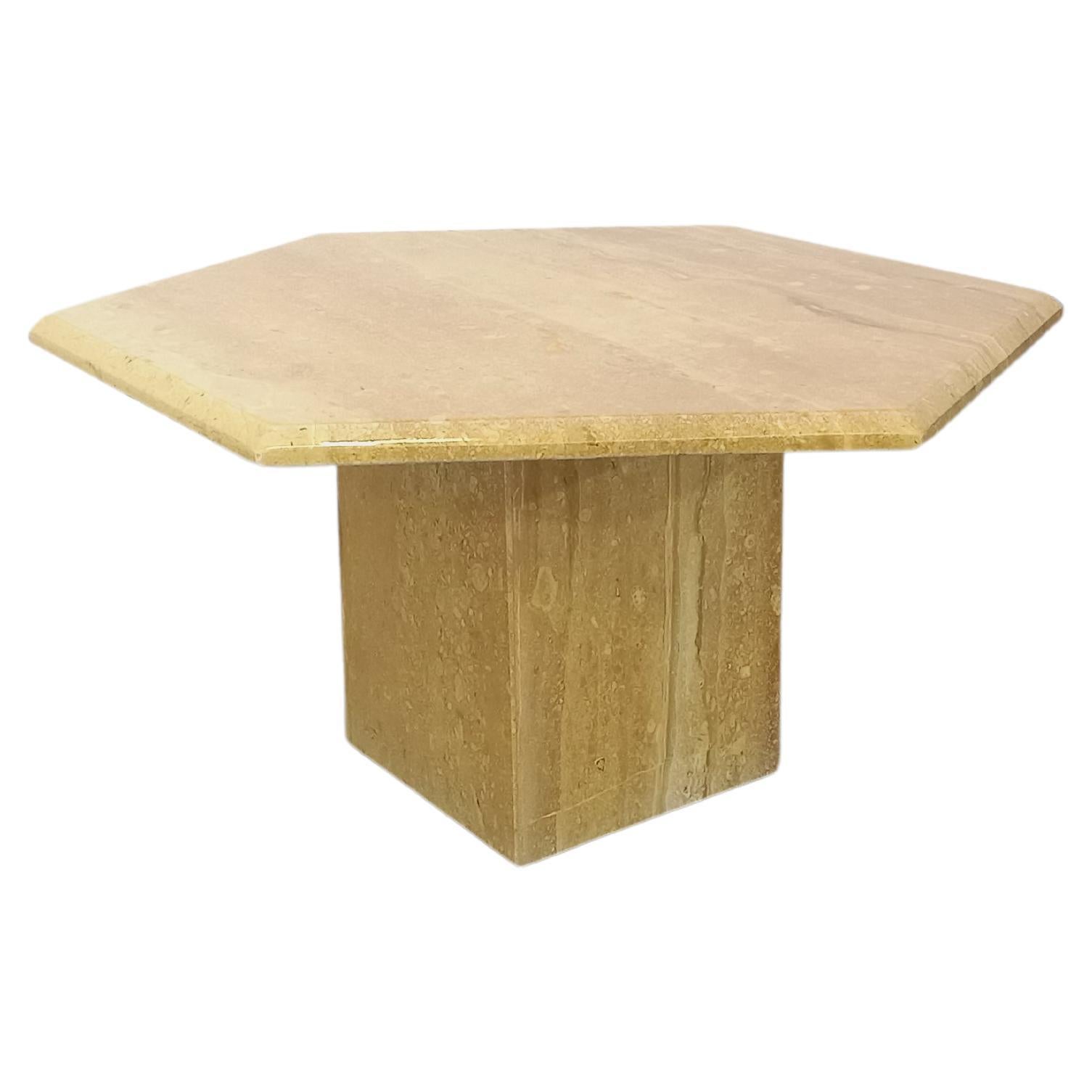 Table basse hexagonale vintage en travertin des années 70 80