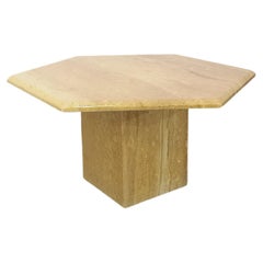Table basse hexagonale vintage en travertin des années 70 80