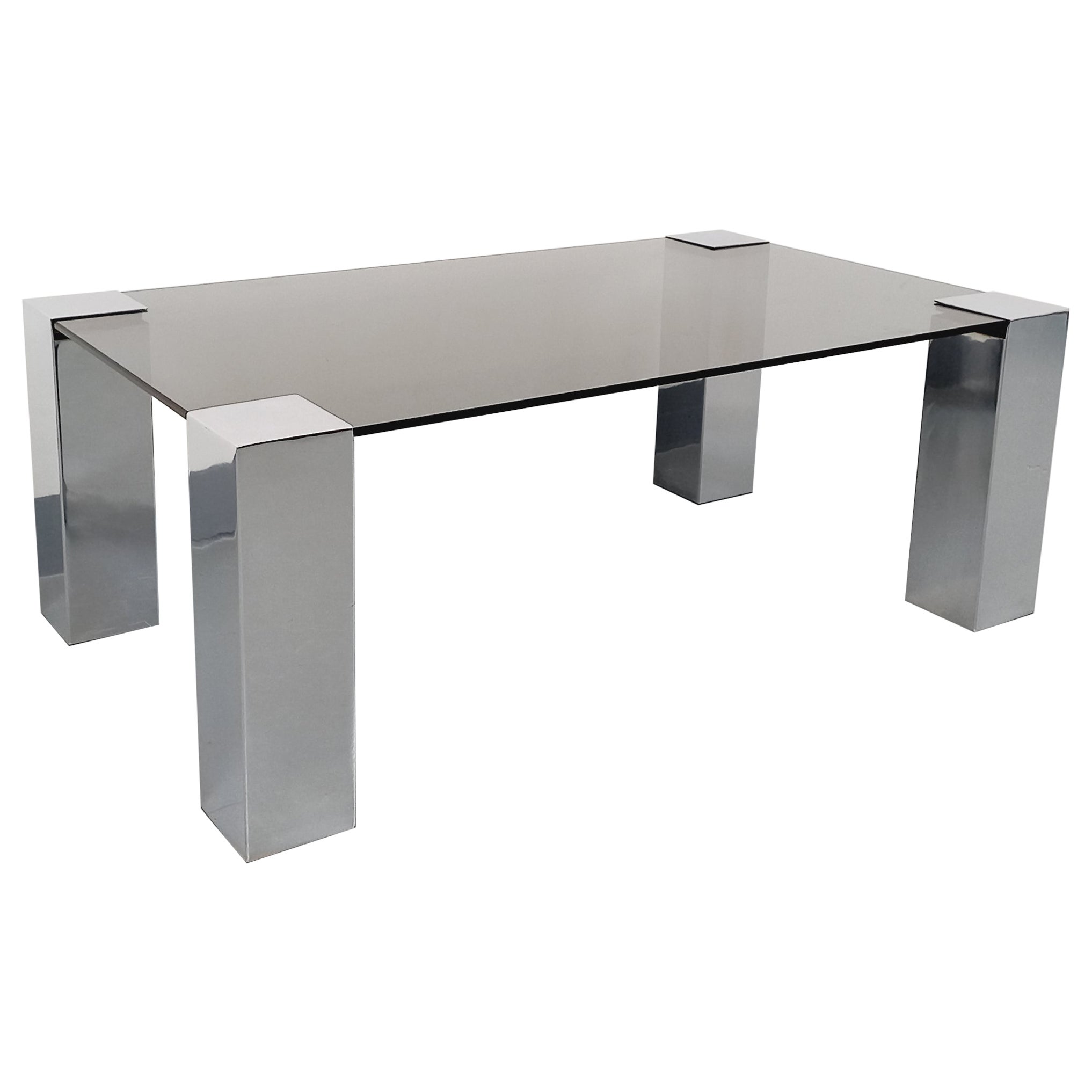 Table basse italienne vintage Willy Rizzo pour Cidue en verre fumé et métal