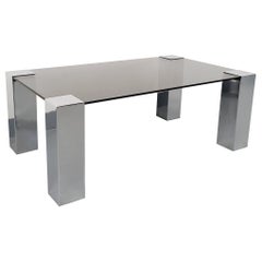 Table basse italienne vintage Willy Rizzo pour Cidue en verre fumé et métal