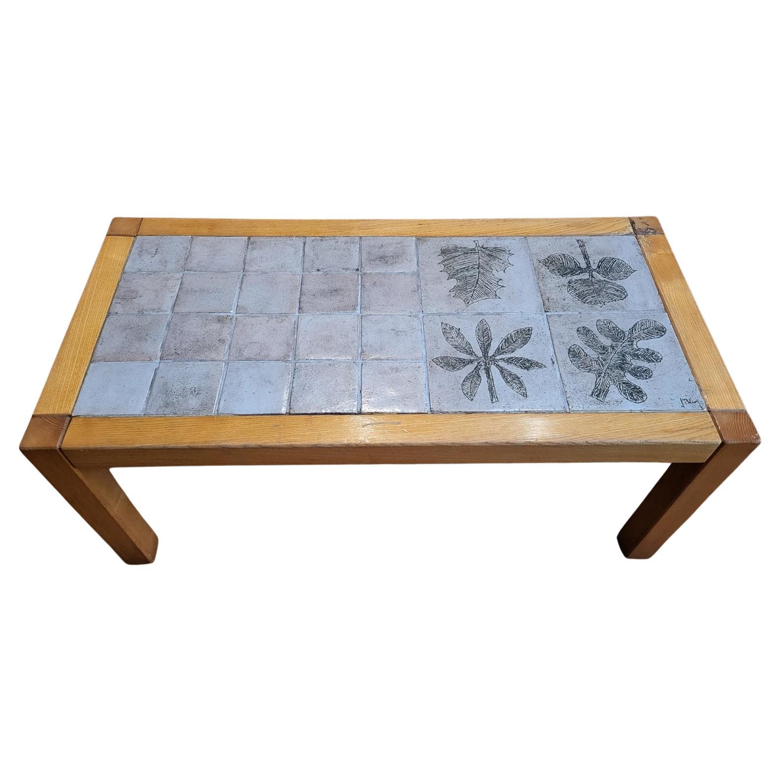 Table basse Jacques Blin en chêne et céramique  Francaise French Riviera 1960