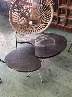 Table basse métal et bois forme libre annee 50