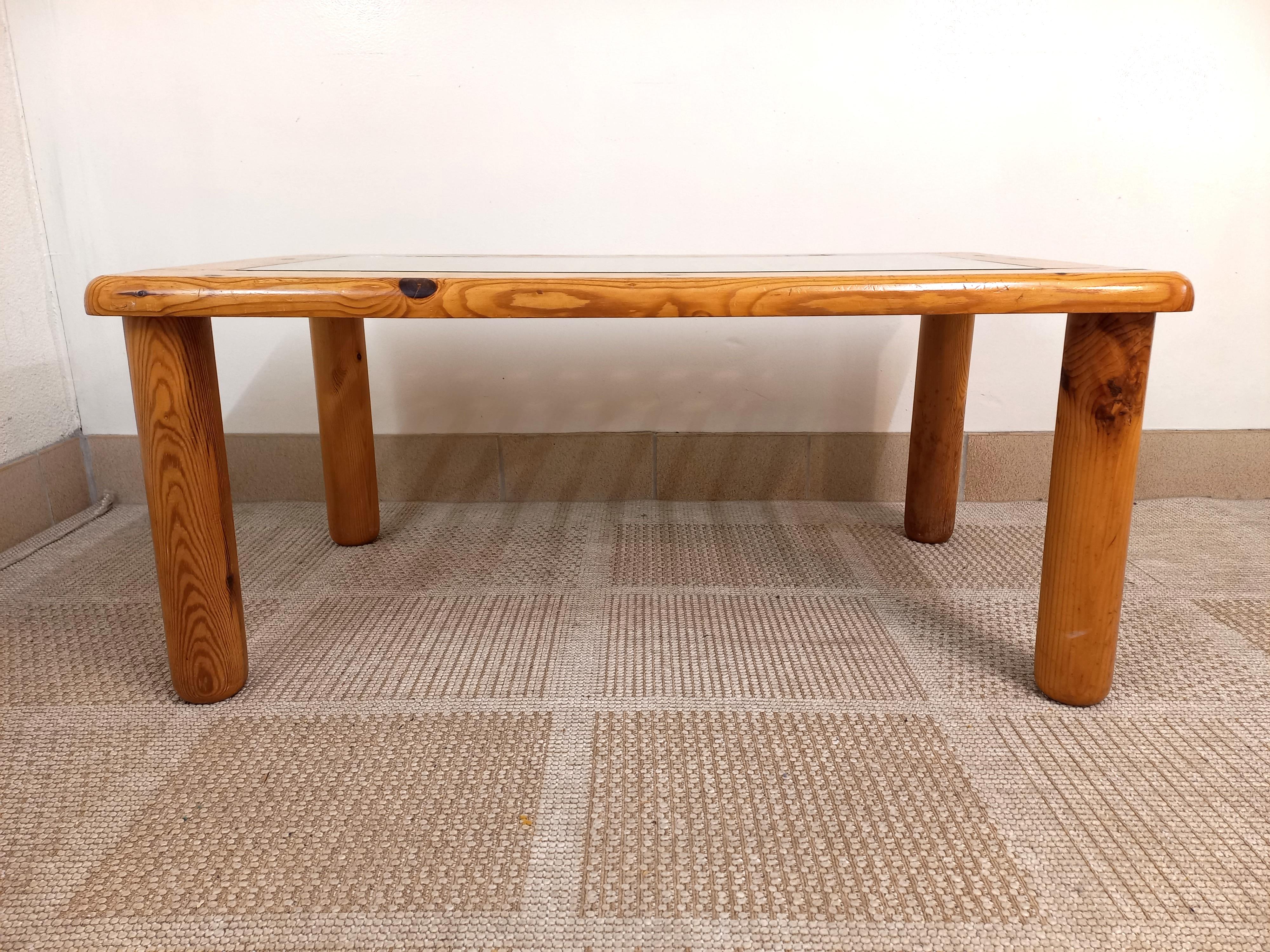 Tavolo basso modernista vintage in legno e vetro anni 70 80 in vendita 3