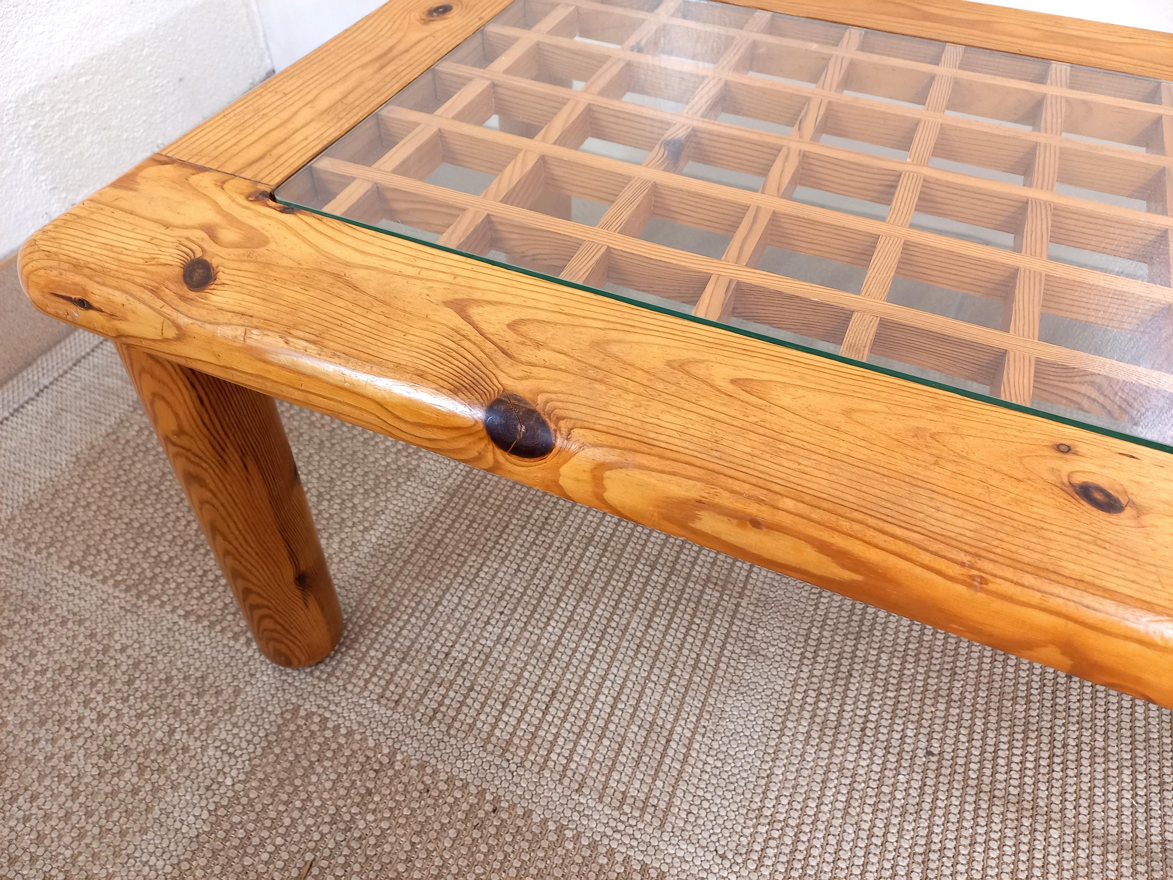 Mid-Century moderno Tavolo basso modernista vintage in legno e vetro anni 70 80 in vendita
