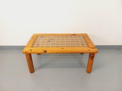 Table basse moderniste vintage en pin et verre des années 70 80