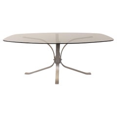 Table basse ovale rectangulaire arrondie vintage en verre et métal chromé