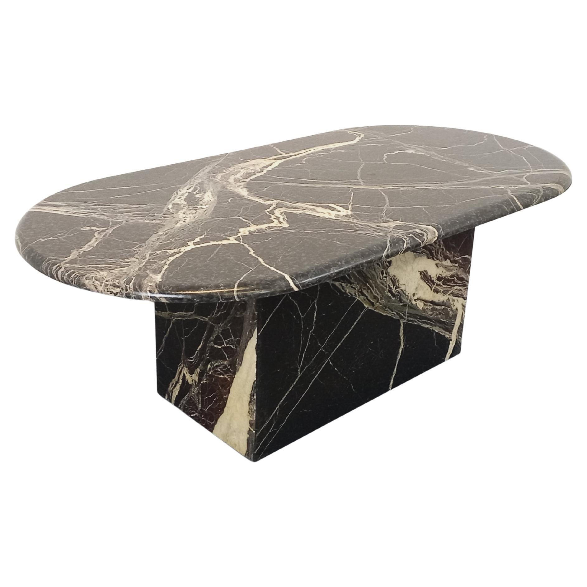 Table basse ovale vintage en marbre noir des années 70