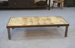 Table basse par Roger Capron modèle Herbier céramique et acier 1950