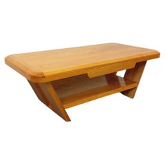 Table basse rectangulaire brutaliste vintage en orme massif avec tiroir
