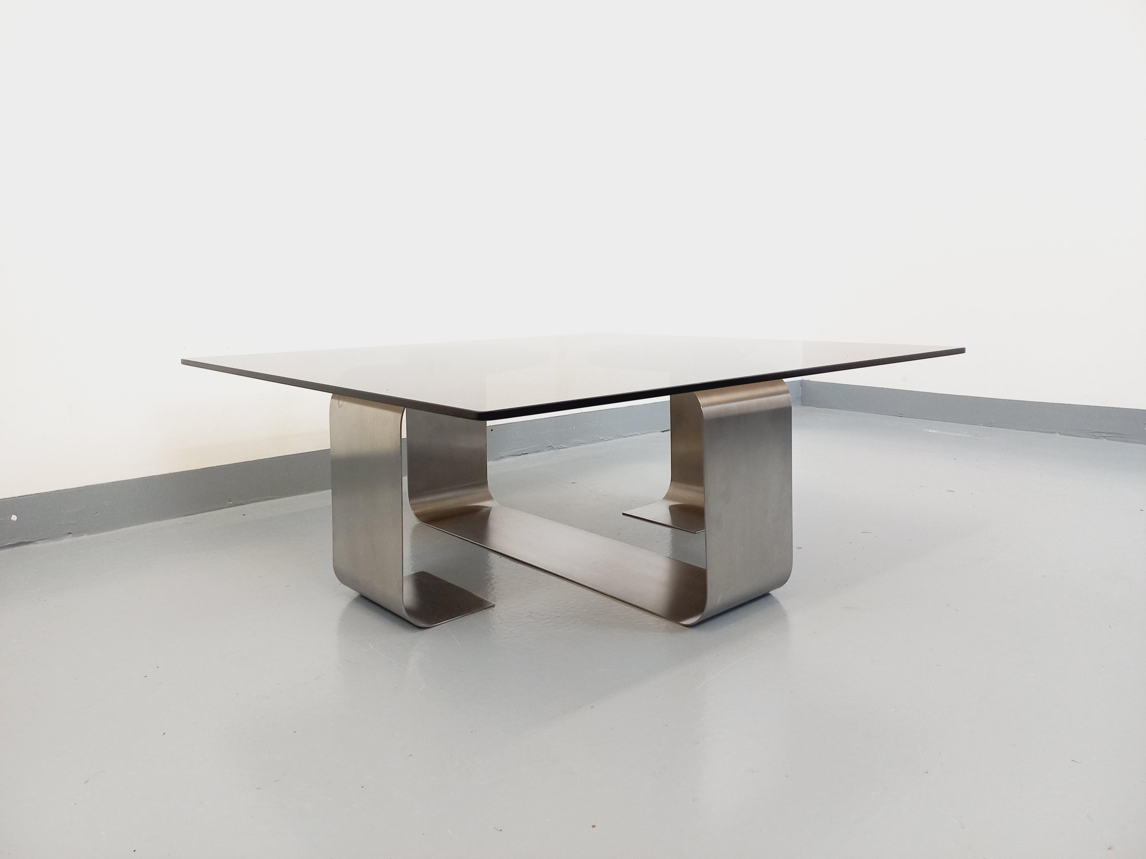 Table basse rectangulaire de François Monnet style A Space vintage en acier 6