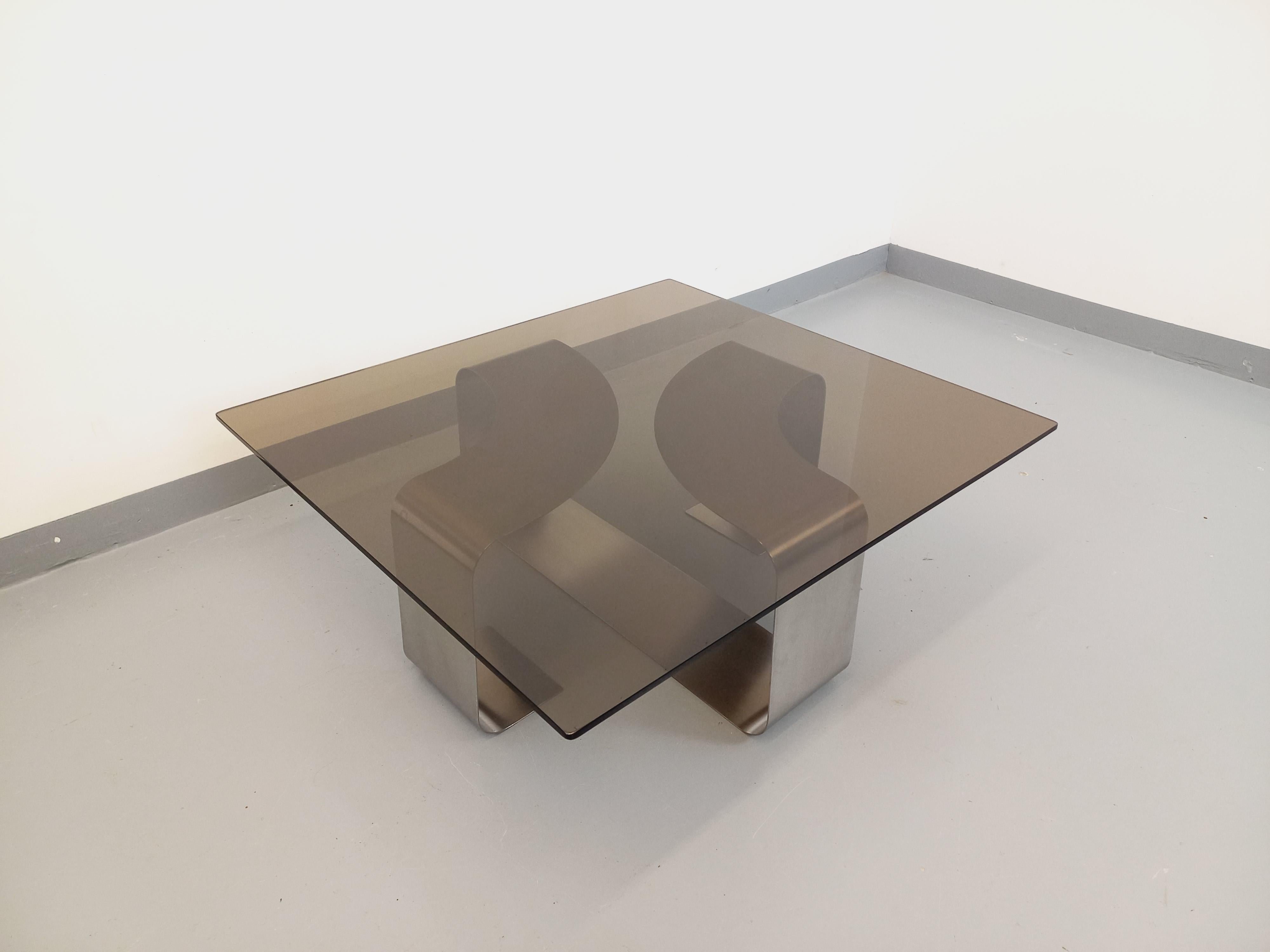 Table basse rectangulaire de François Monnet style A Space vintage en acier 8