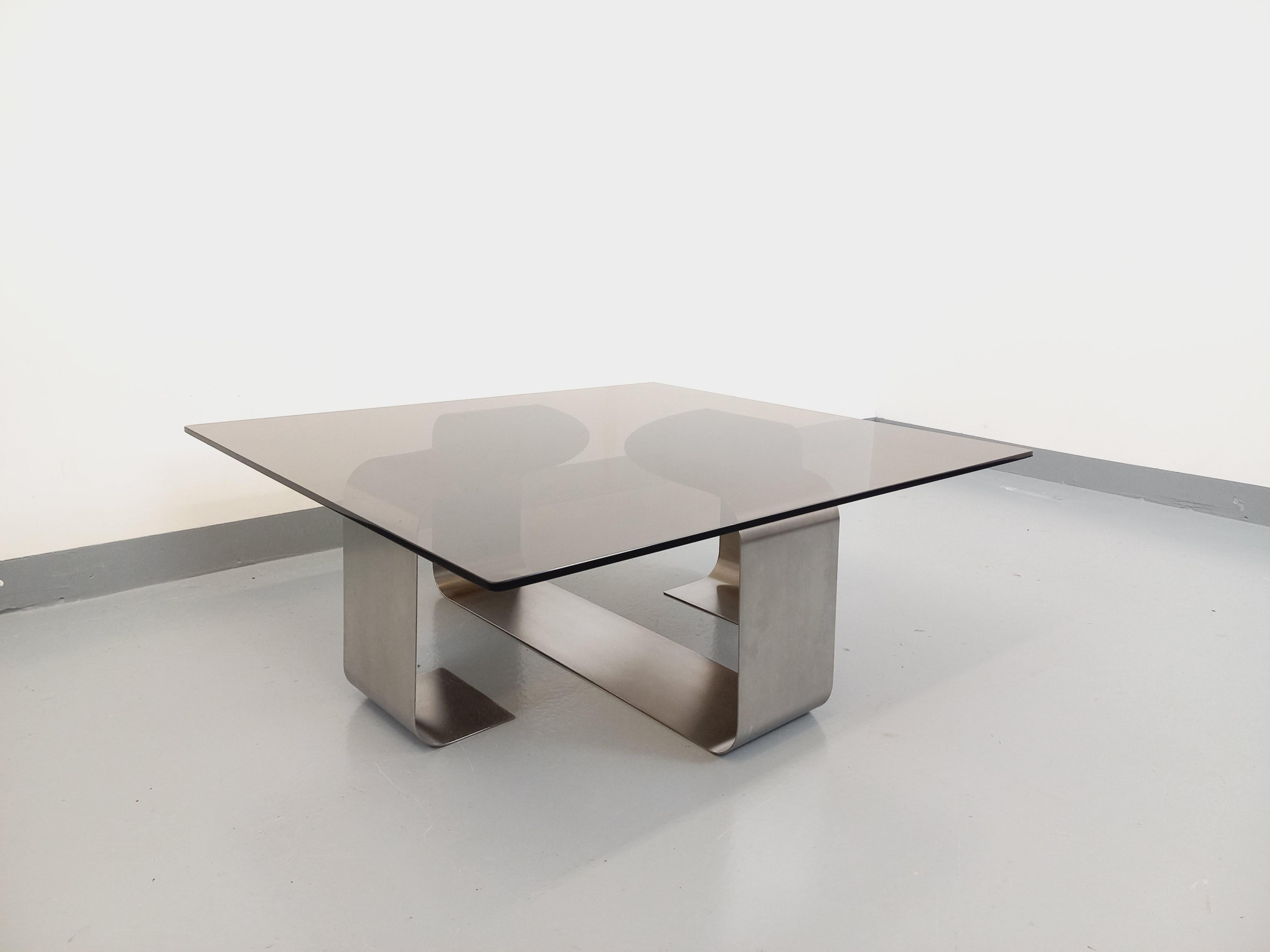 Français Table basse rectangulaire de François Monnet style A Space vintage en acier