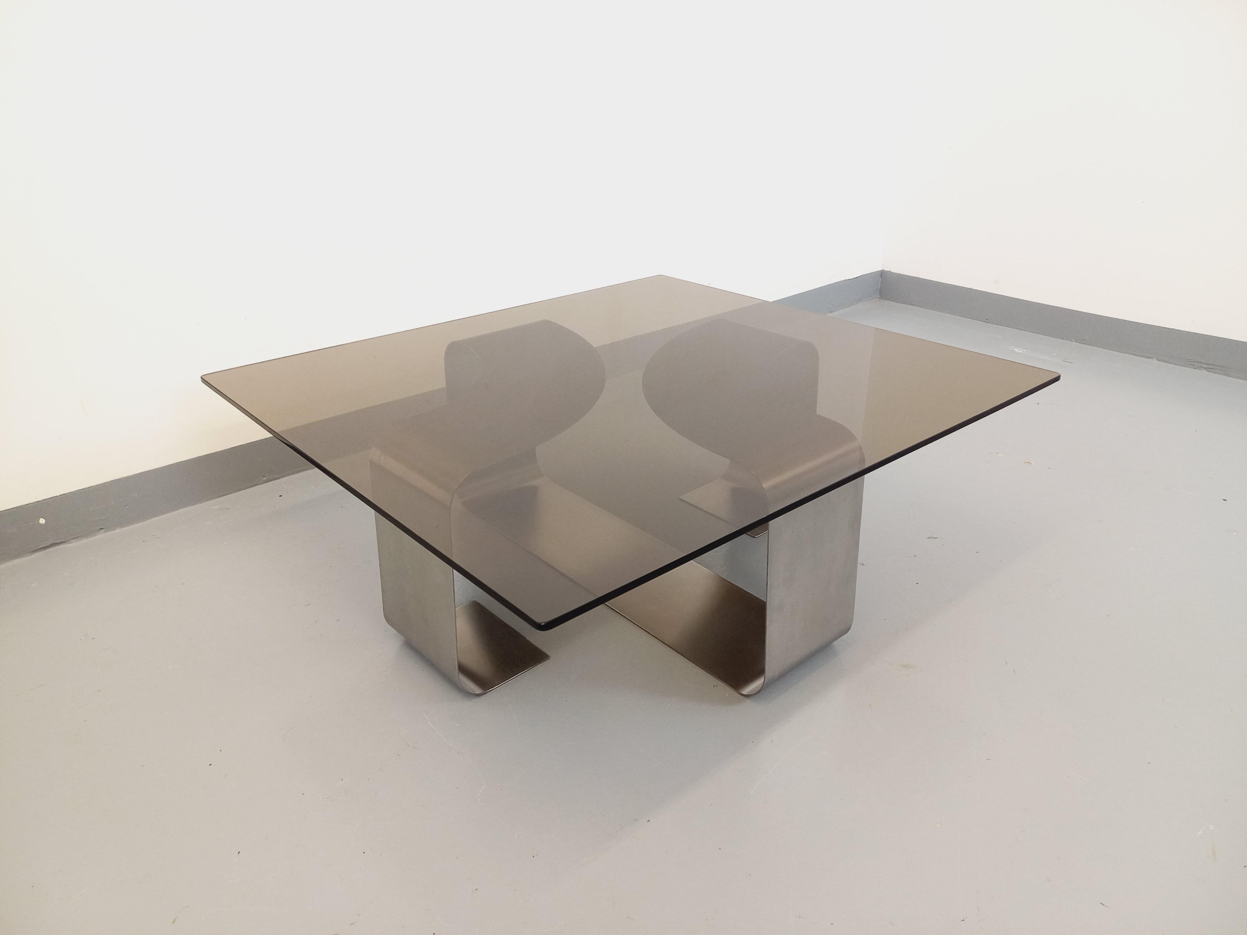 Table basse rectangulaire de François Monnet style A Space vintage en acier Bon état à BESANÇON, FR