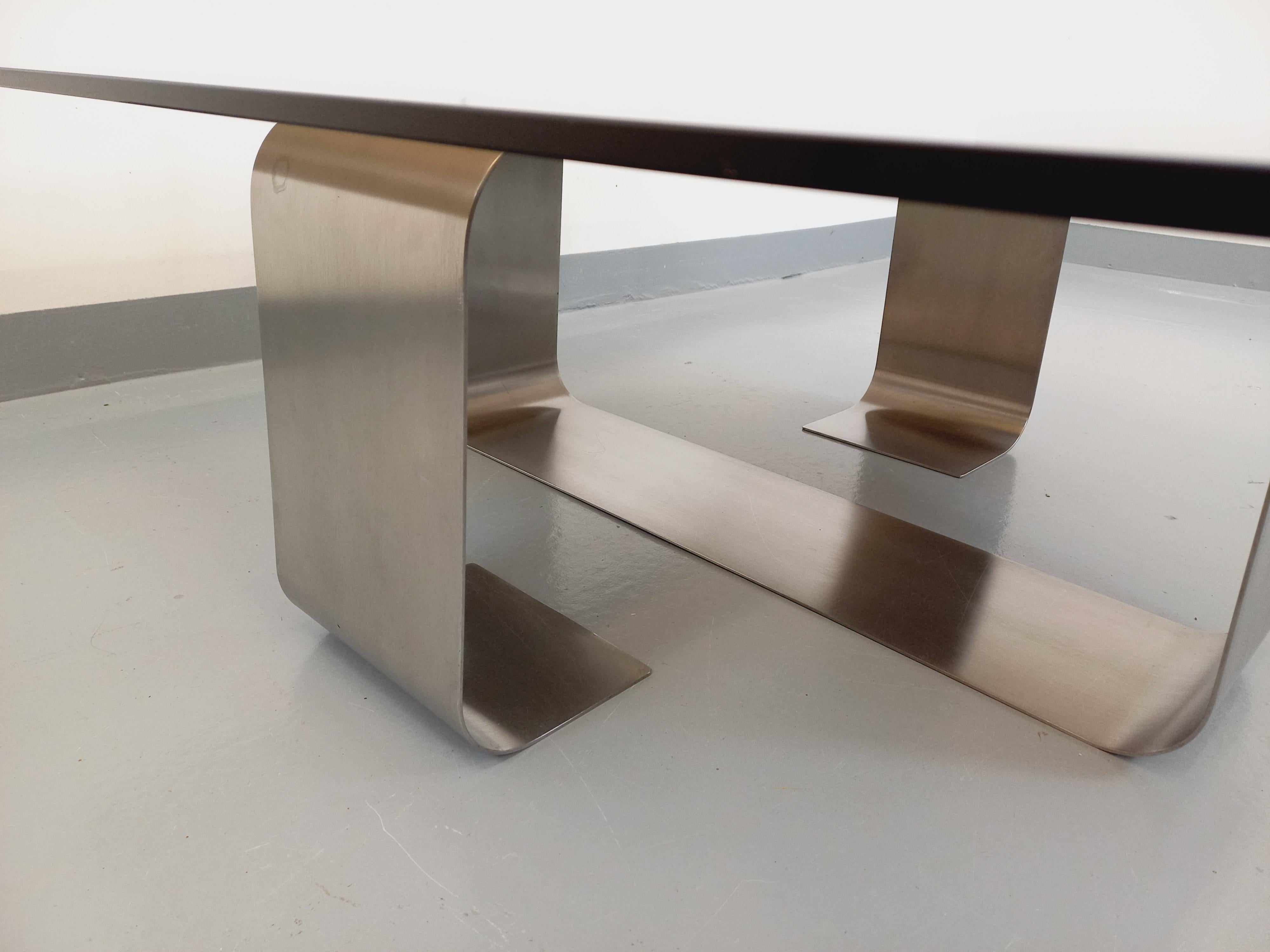 Table basse rectangulaire de François Monnet style A Space vintage en acier 1