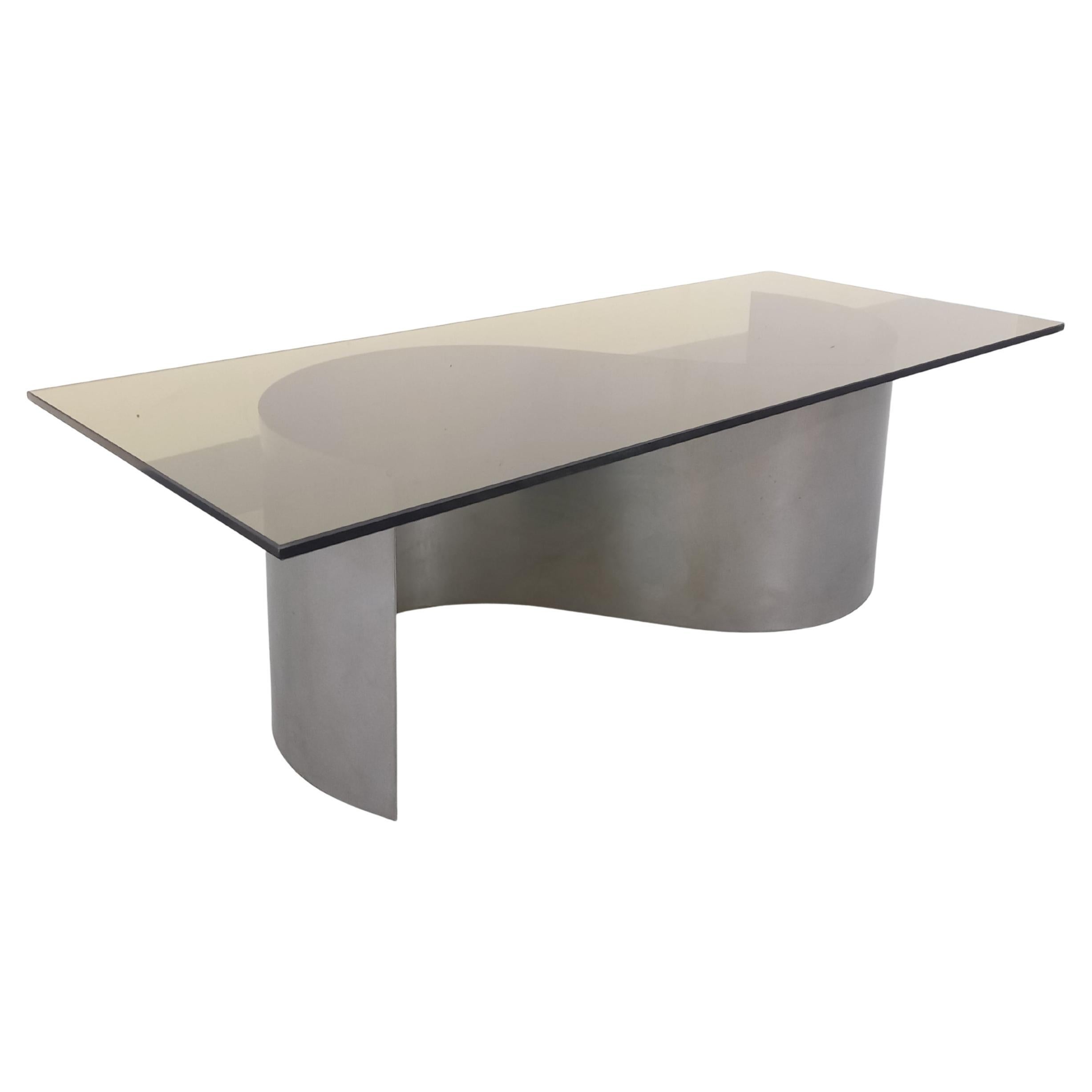 Table basse rectangulaire Space Age vintage en acier et verre fumé des années 70