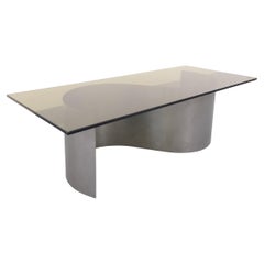 Table basse rectangulaire Space Age vintage en acier et verre fumé des années 70