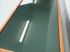 Table basse rectangulaire suisse vintage De Sede en verre fumé et cuir