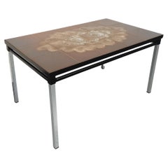 Table basse rectangulaire vintage des années 60 70 en céramique, métal noir
