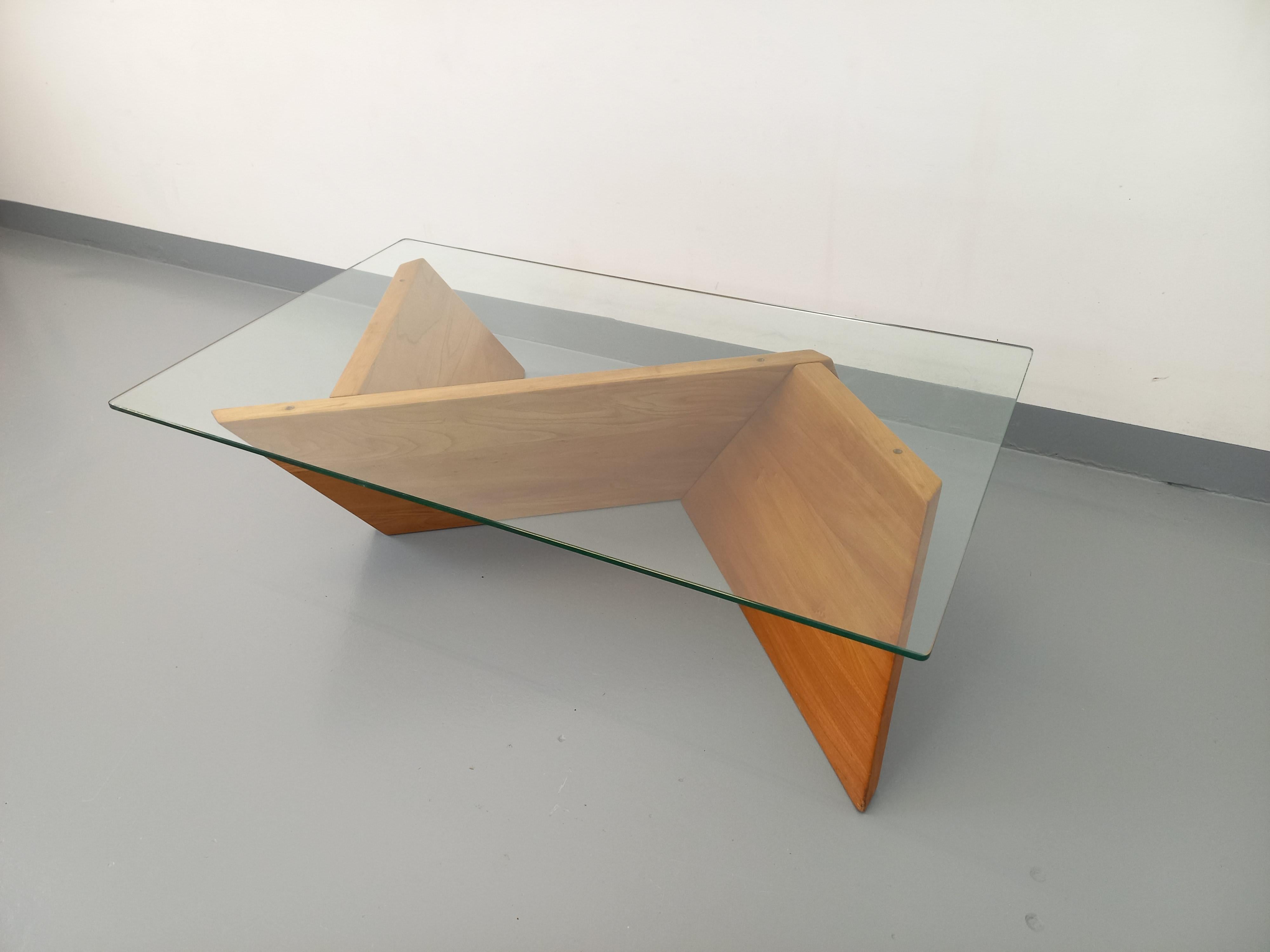 Rechteckiger Vintage-Tisch aus Massivholz und Verre aus den 80er Jahren im Angebot 4