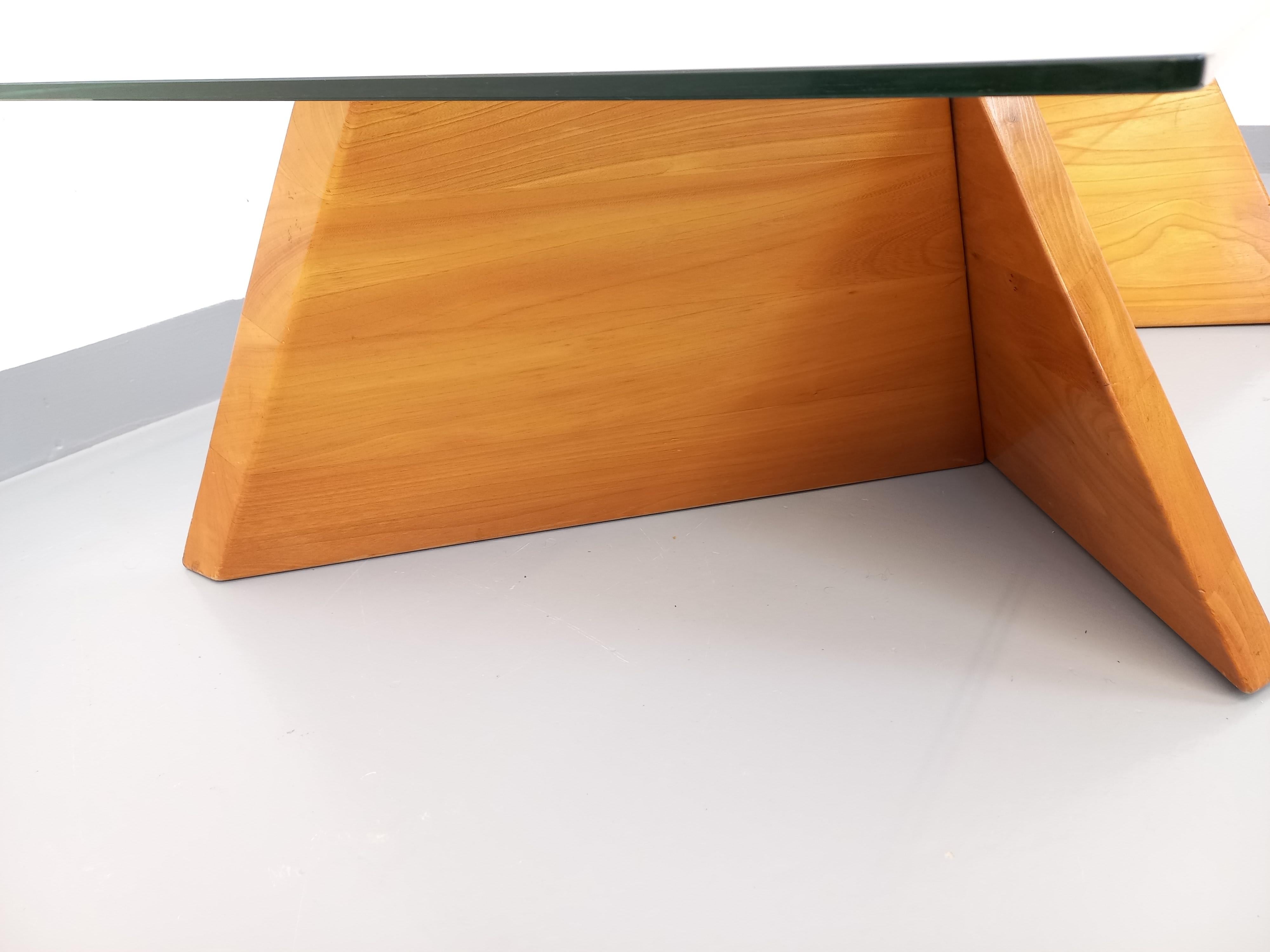 Rechteckiger Vintage-Tisch aus Massivholz und Verre aus den 80er Jahren (Französisch) im Angebot