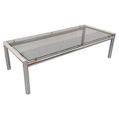 Table basse rectangulaire vintage en verre fumé et métal chromé des années 70