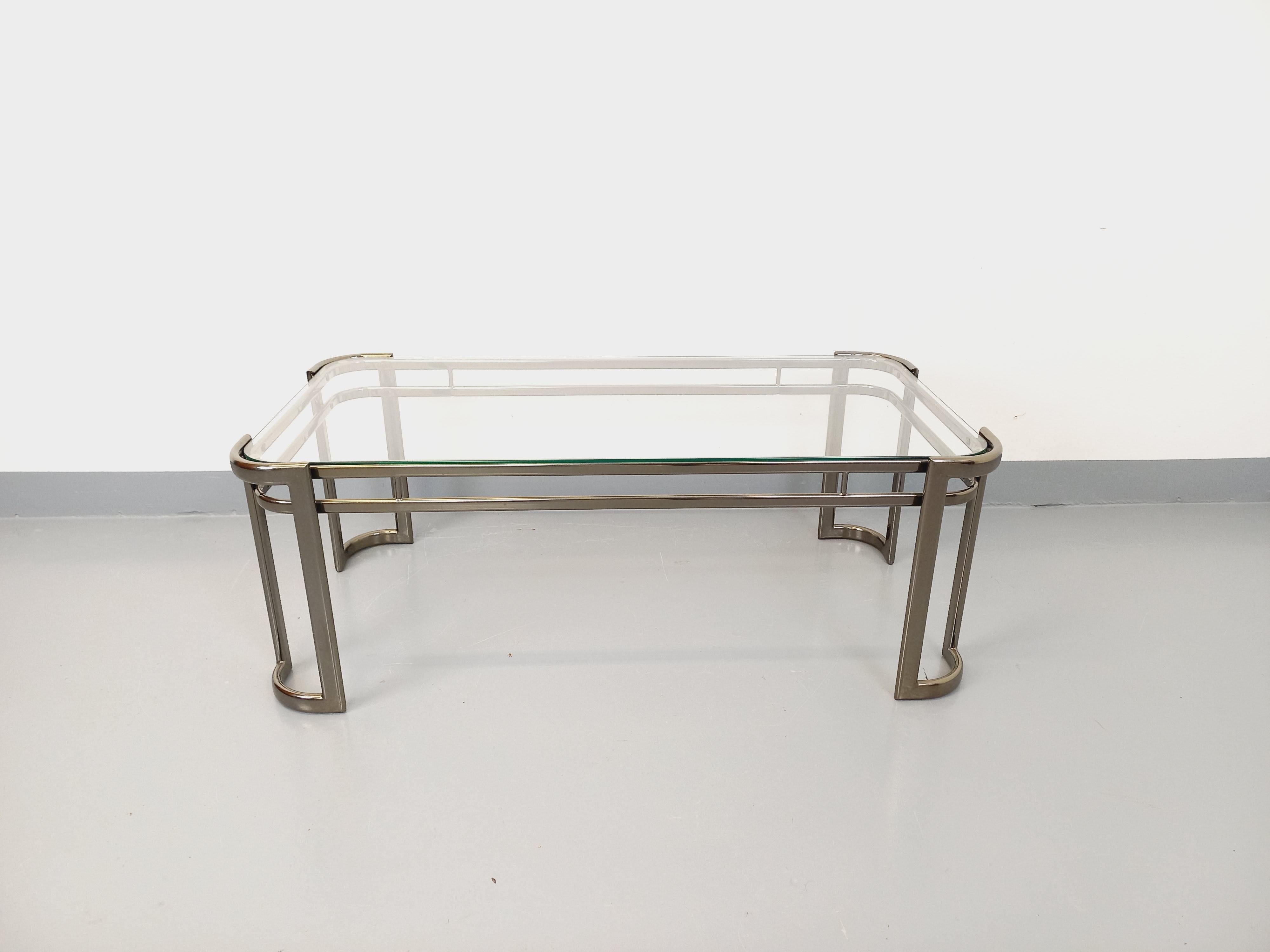 Table basse rectangulaire vintage italienne Morex en verre transparent et métal en vente 4