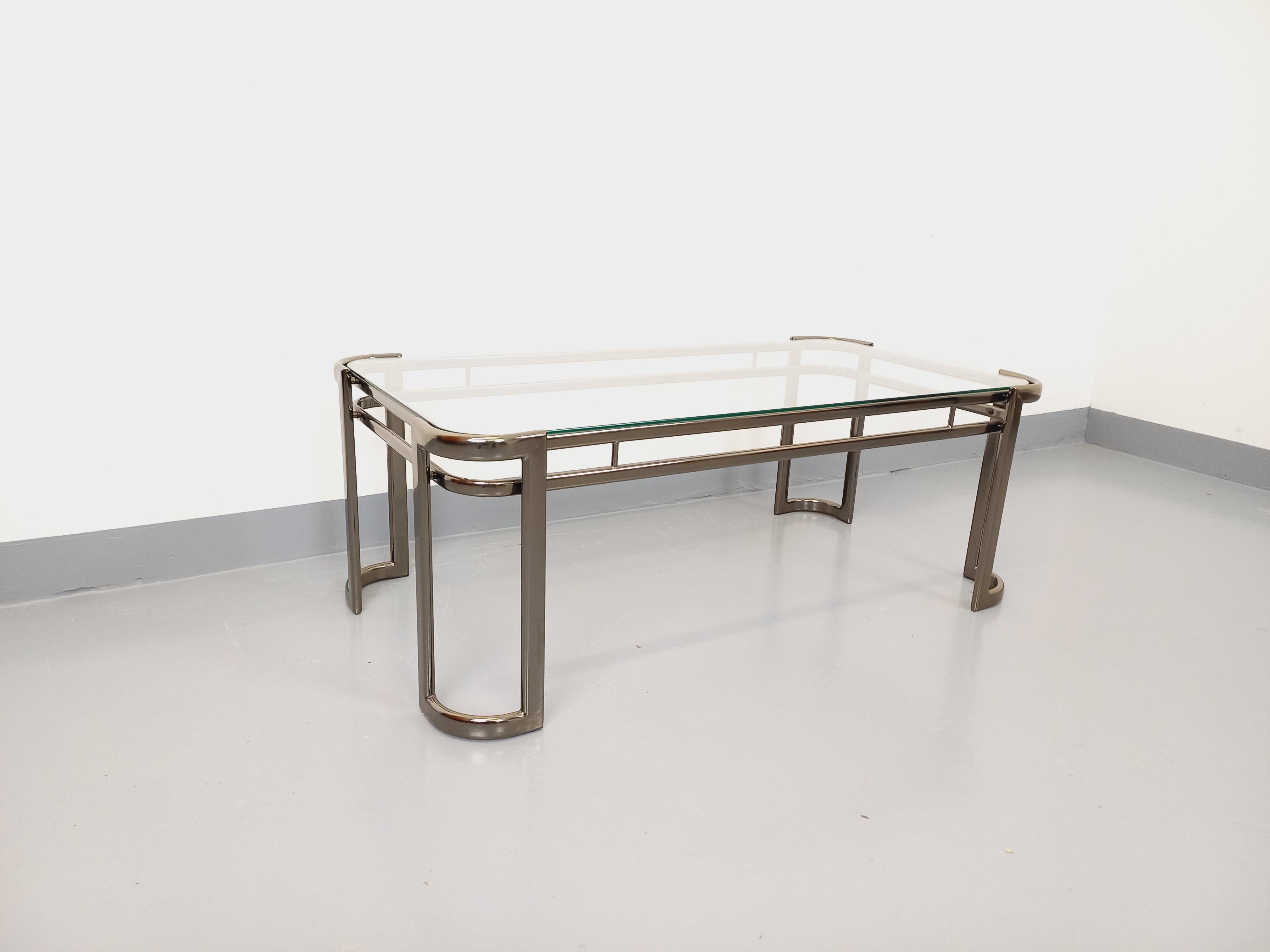 Table basse rectangulaire vintage italienne Morex en verre transparent et métal en vente 5