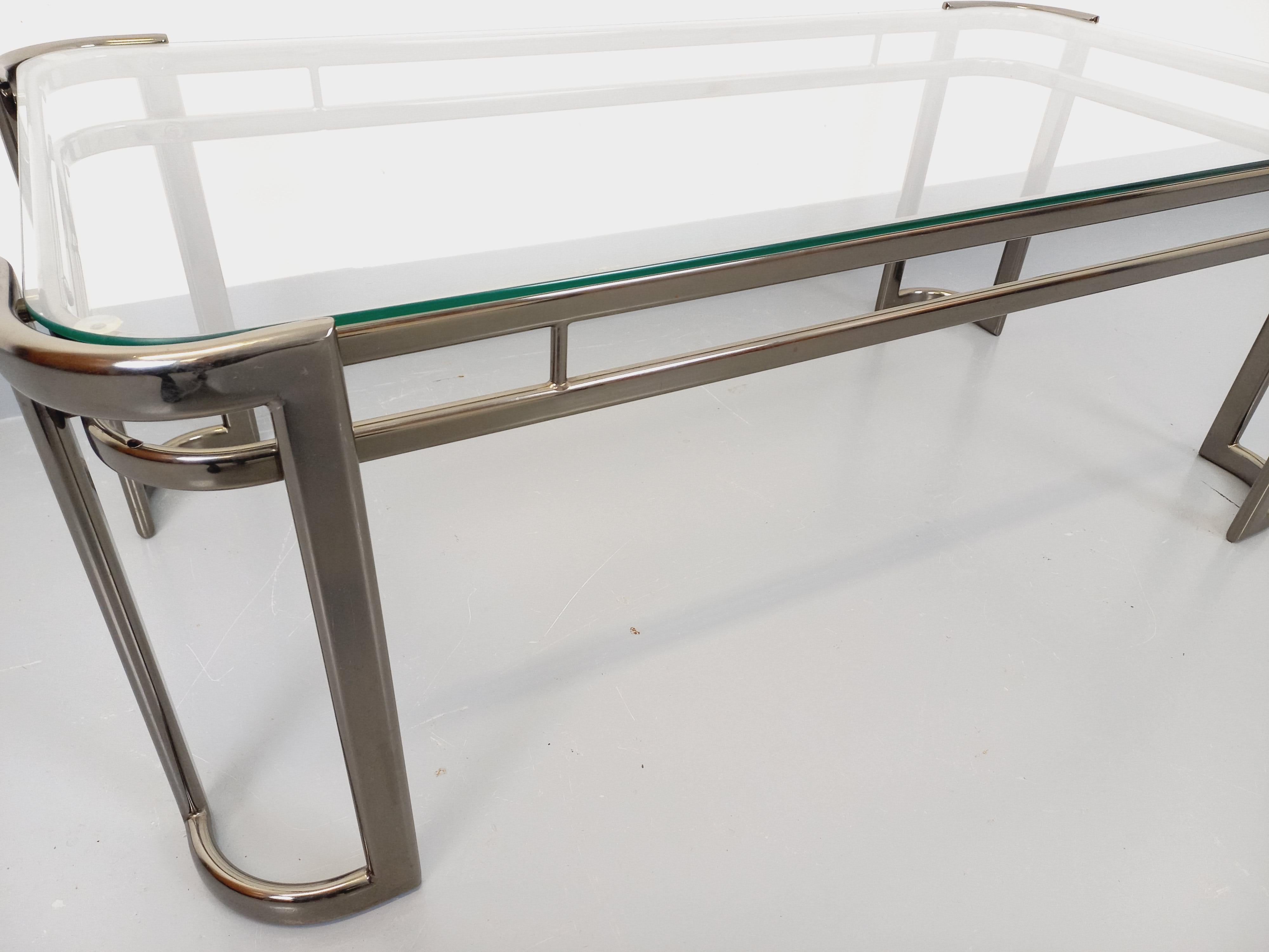 Table basse rectangulaire vintage italienne Morex en verre transparent et métal en vente 9