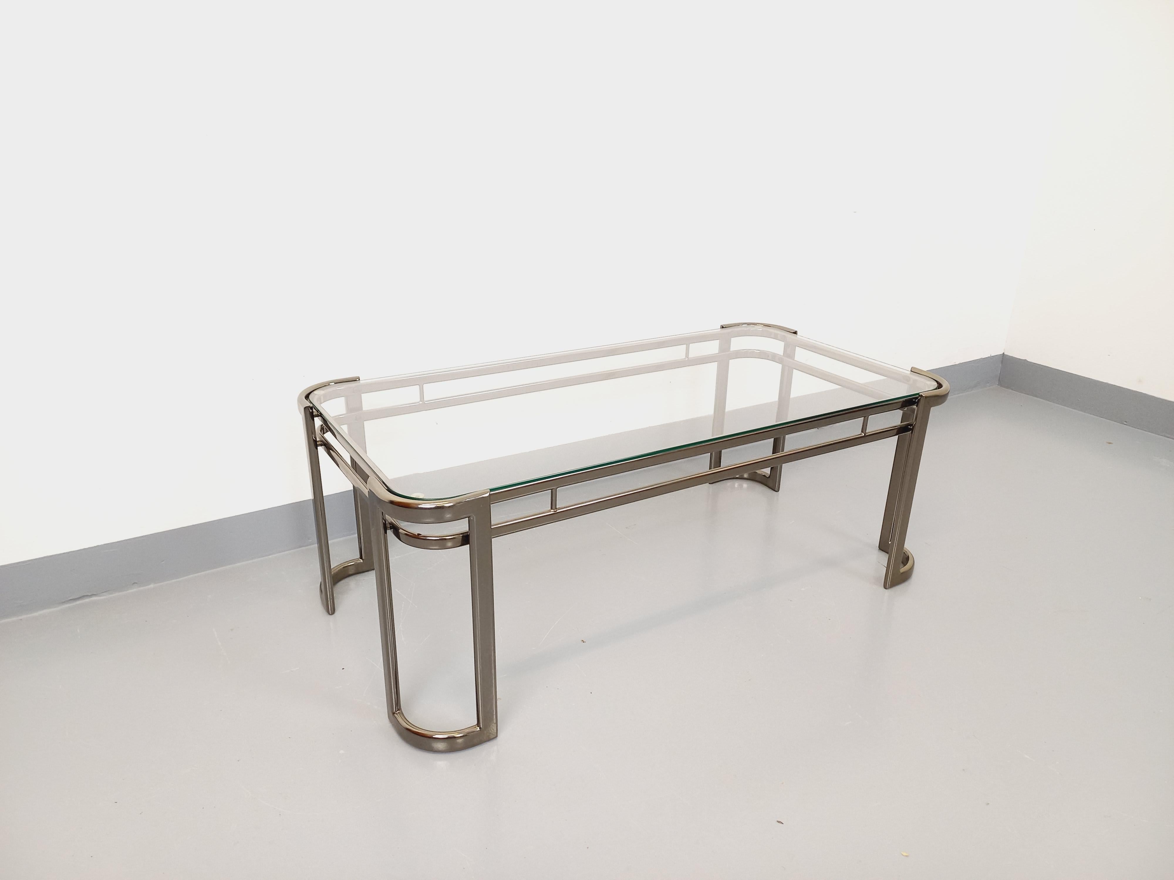 Mid-Century Modern Table basse rectangulaire vintage italienne Morex en verre transparent et métal en vente