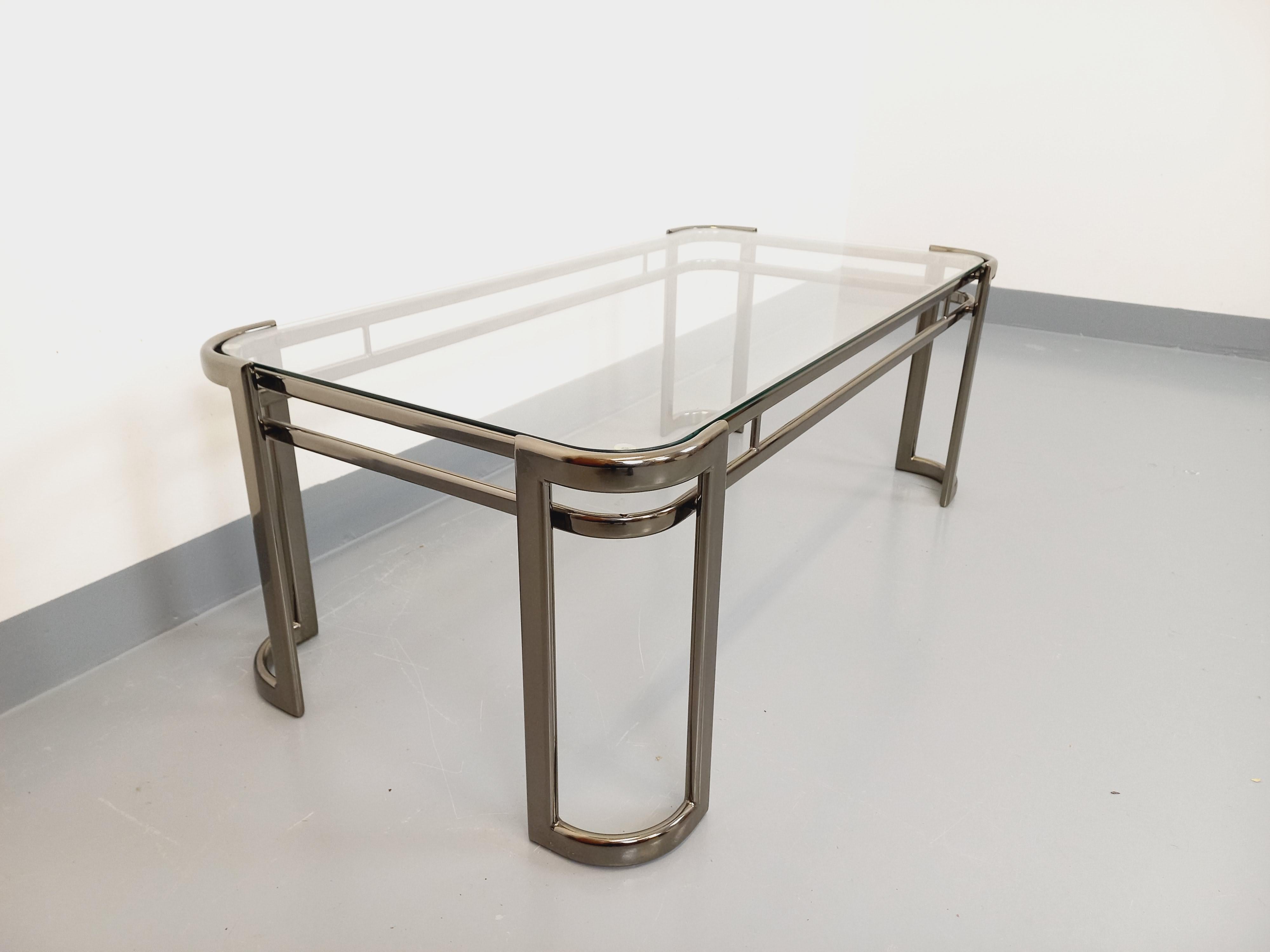 Table basse rectangulaire vintage italienne Morex en verre transparent et métal Bon état - En vente à BESANÇON, FR
