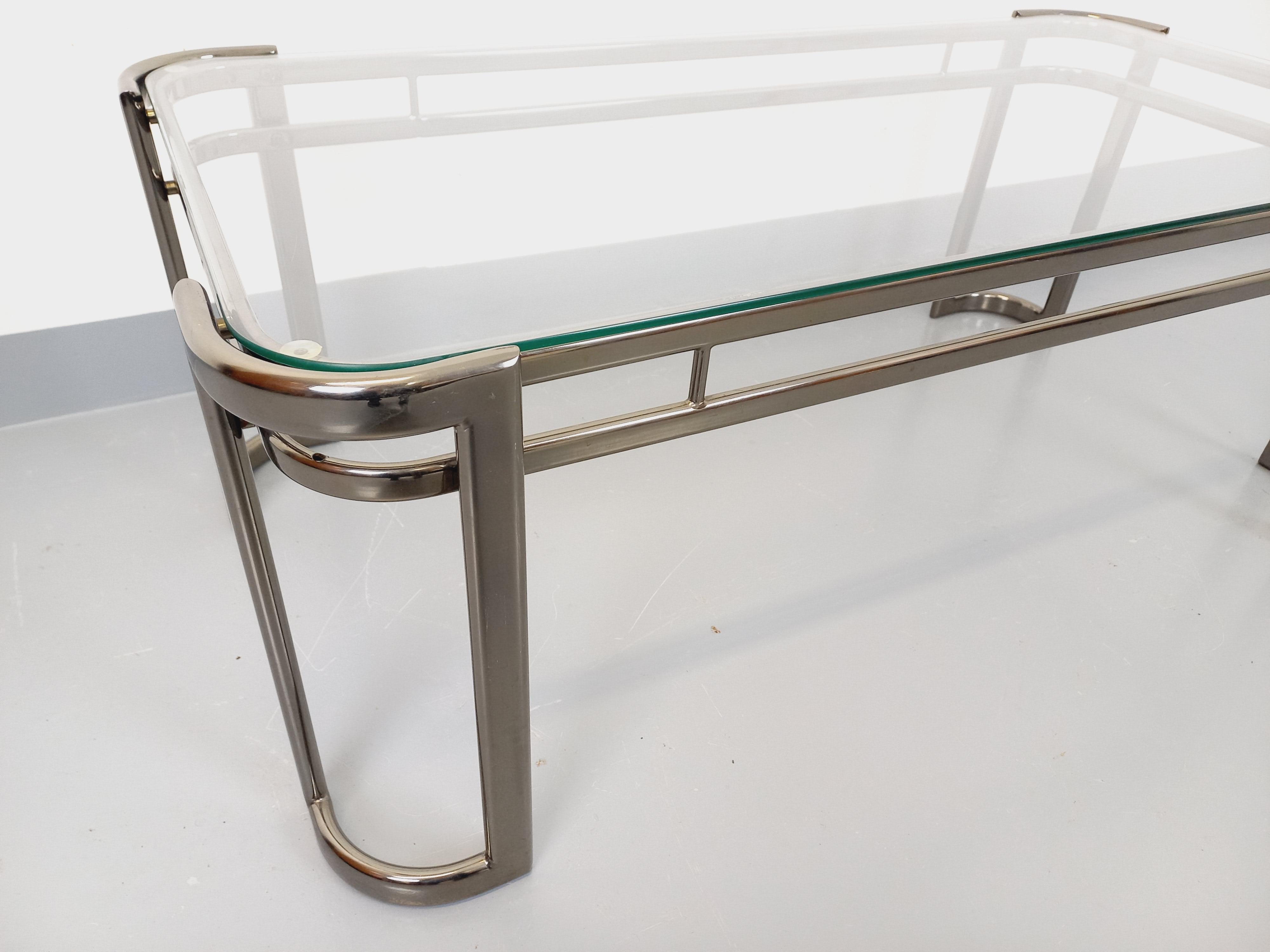 Métal Table basse rectangulaire vintage italienne Morex en verre transparent et métal en vente