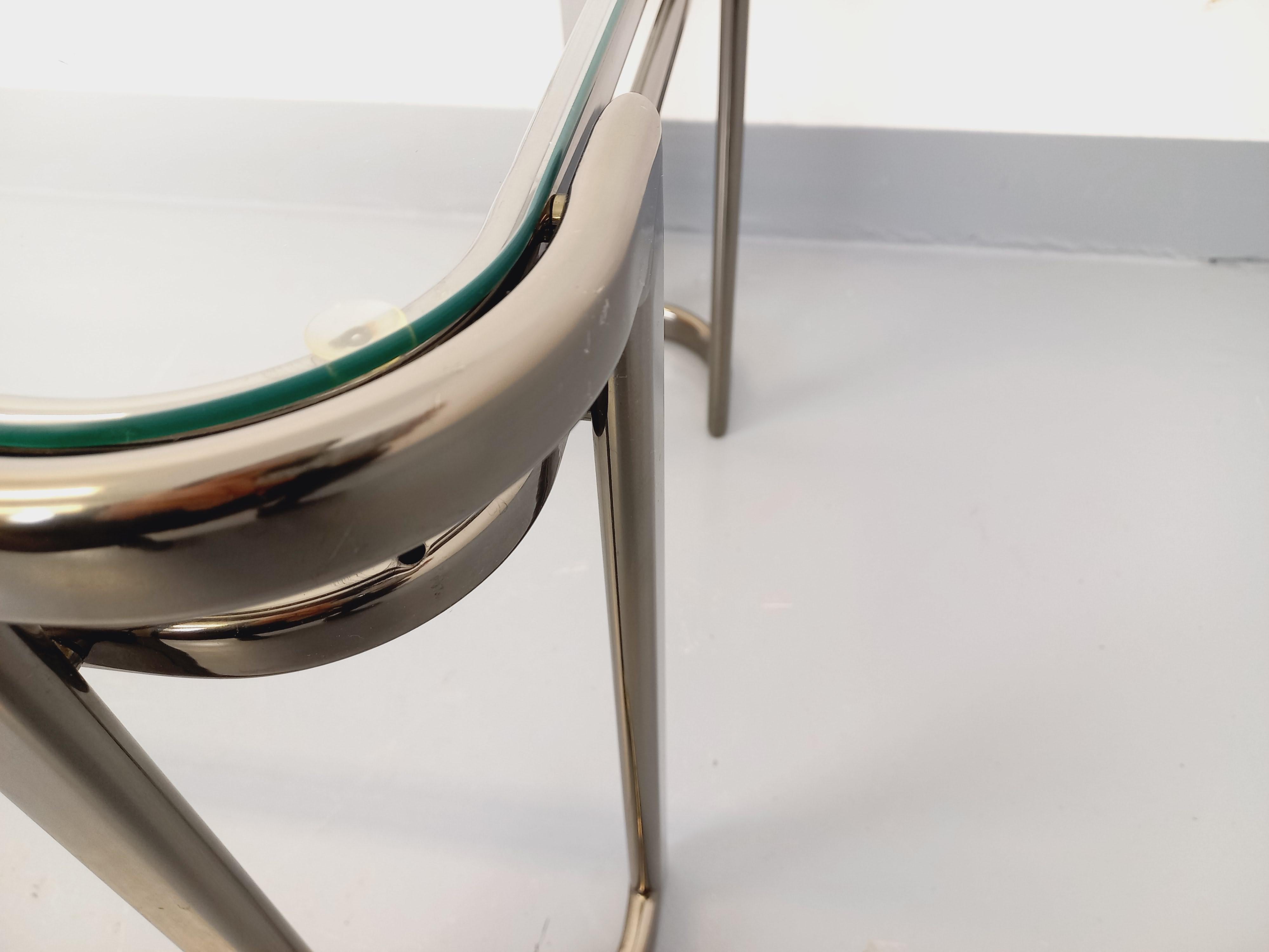 Table basse rectangulaire vintage italienne Morex en verre transparent et métal en vente 2