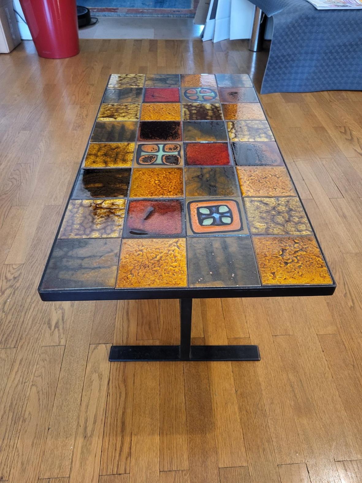Enameled Table basse Roche Bobois en céramique Francaise émaillée 1970 Vintage