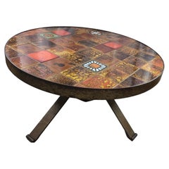 Table basse Roche Bobois en céramique française pieds acier 1970 Vintage