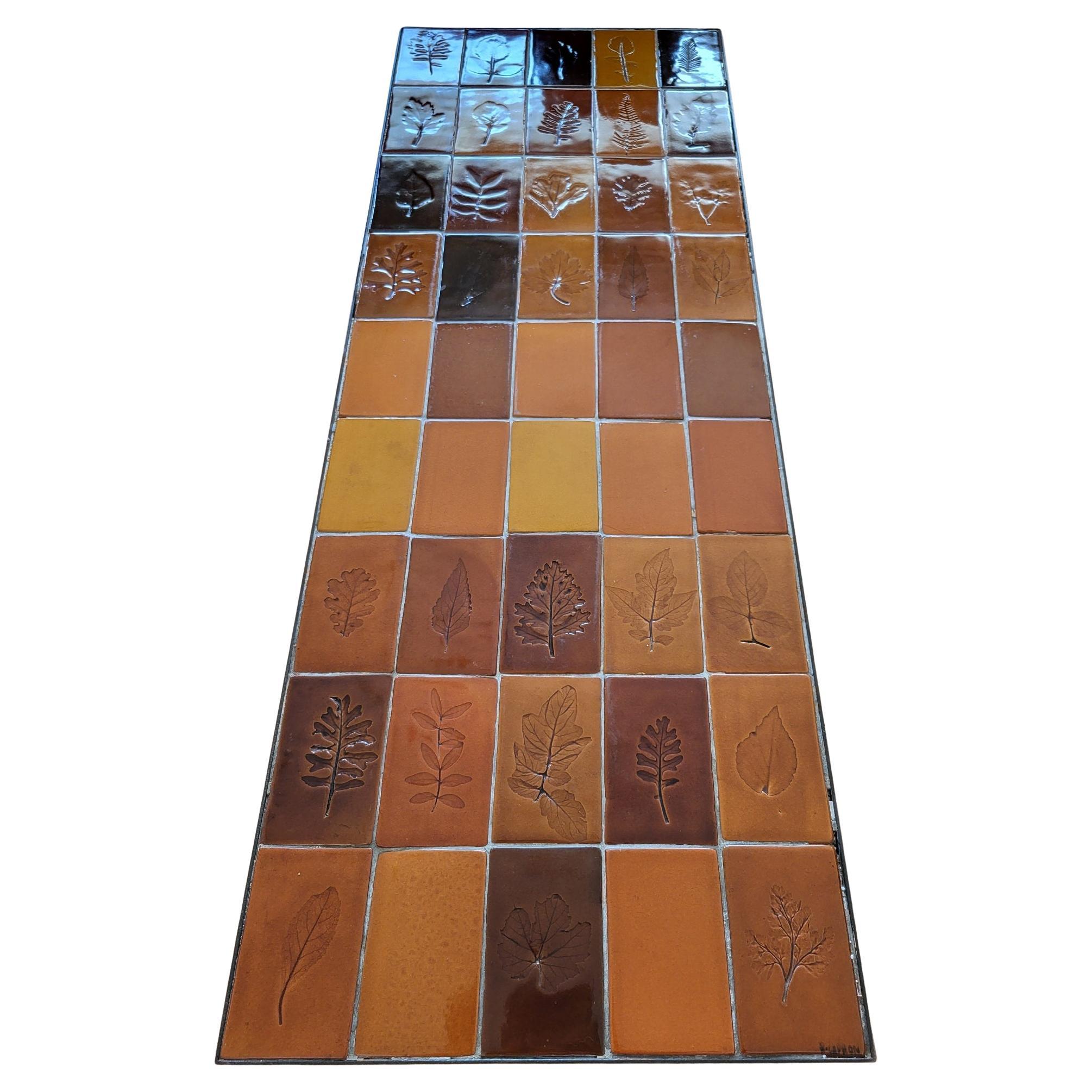 La table basse Roger Capron en céramique émaillée est bien plus qu'un simple meuble ; elle est une œuvre d'art qui illustre parfaitement le talent du maître céramiste. Réalisée sur la Côte d'Azur, cette table se compose de 45 carreaux émaillés,