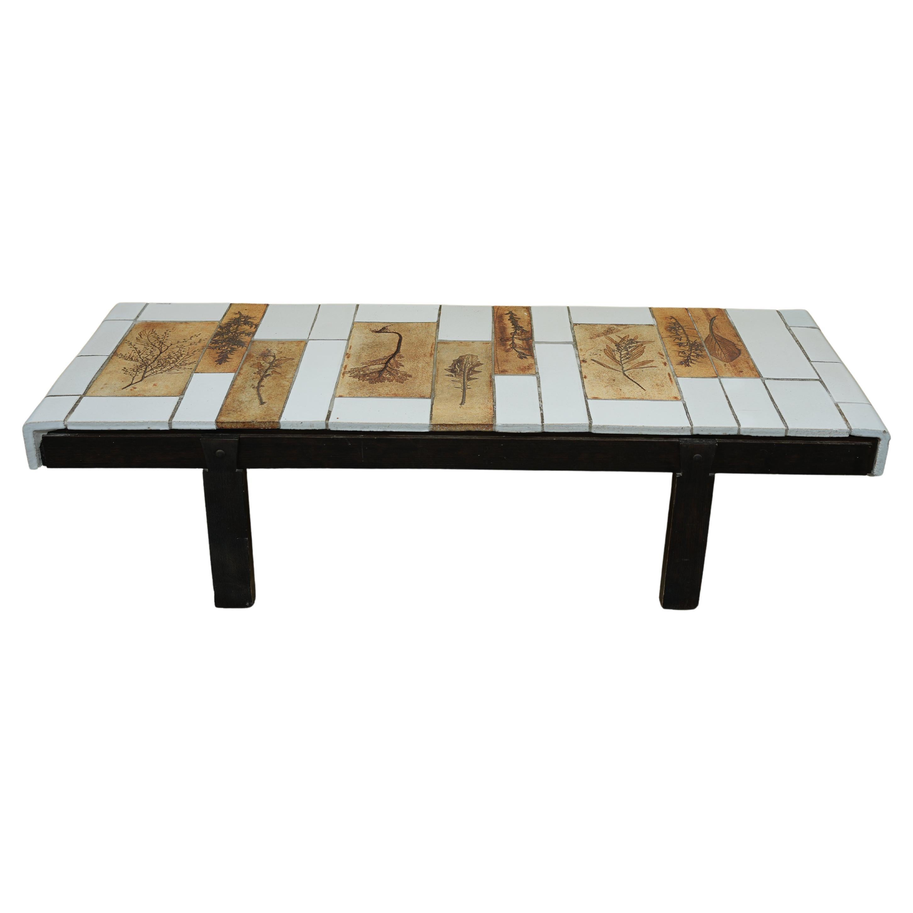 Vintage Roger Capron Coffee Table, Ceramic Herbiers Design, 1970
