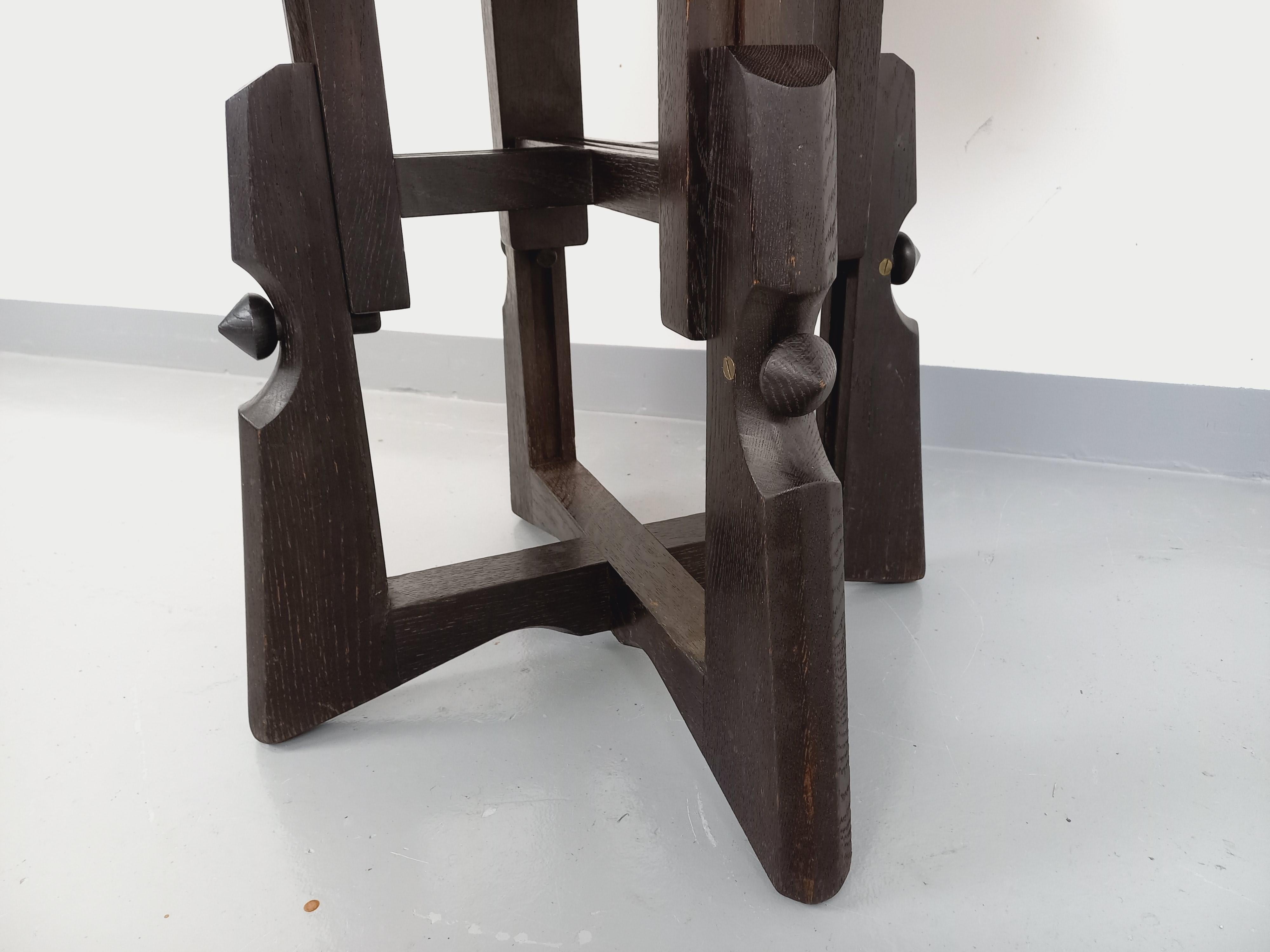 Mid-Century Modern Table basse ronde modulable Guillerme et Chambron en chêne massif et céramique en vente