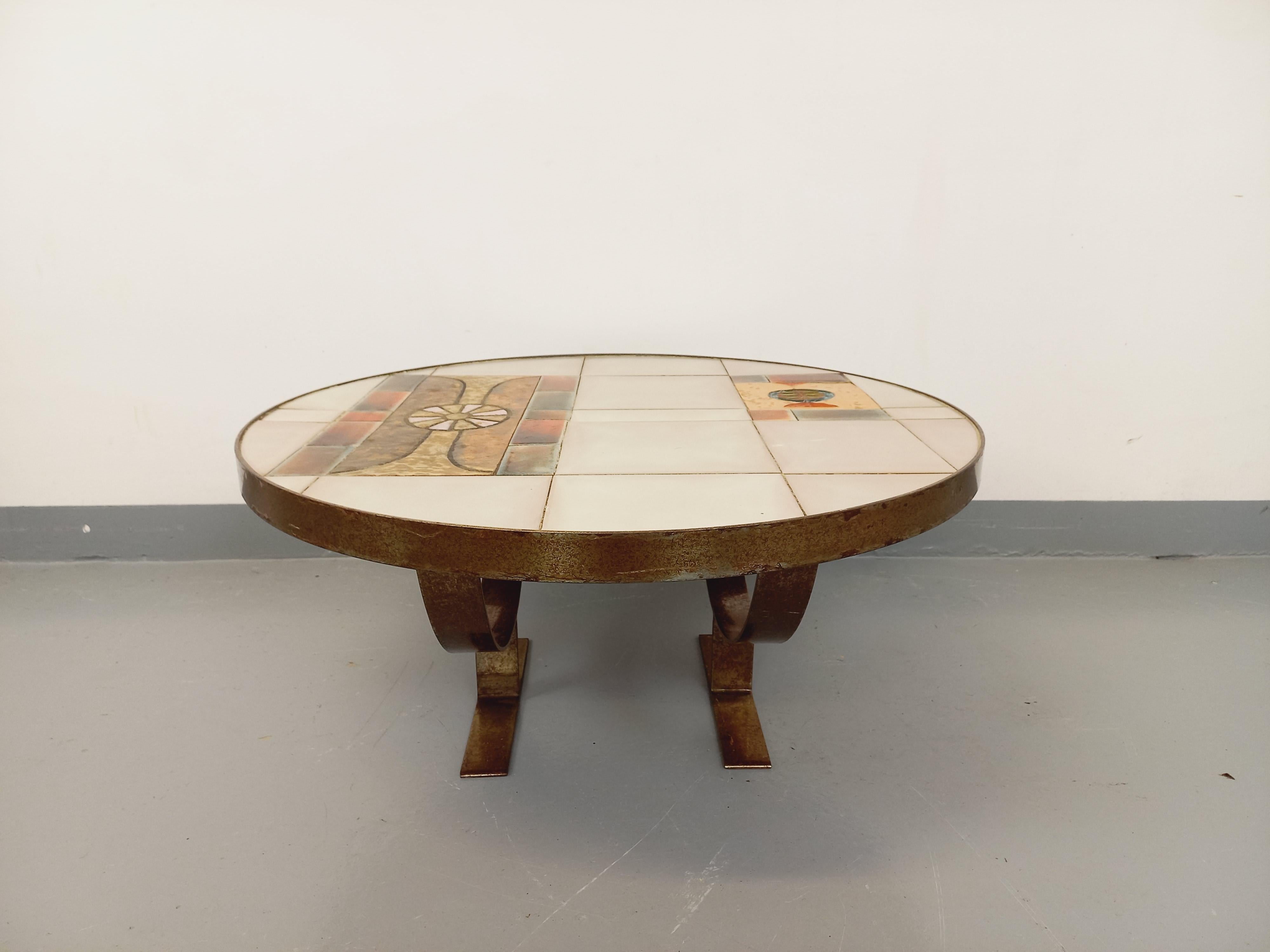 Mid-Century Modern Table basse ronde vintage de Jean Gregorieff pour Roche Bobois des années 60 70 en vente