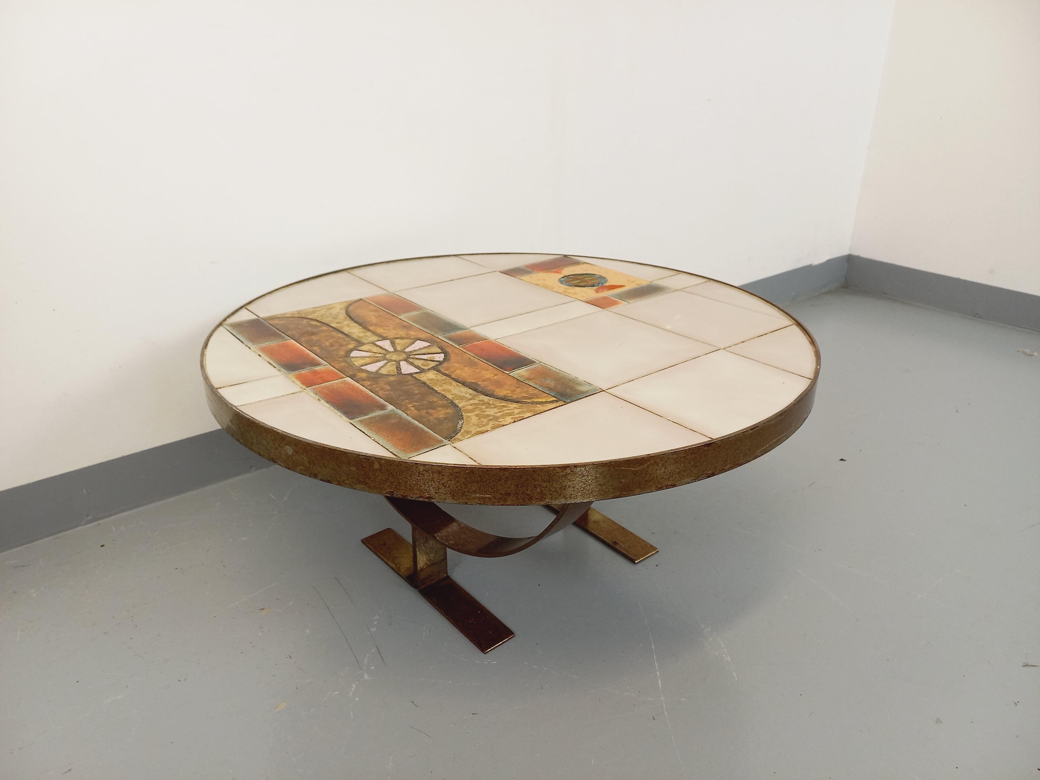 Français Table basse ronde vintage de Jean Gregorieff pour Roche Bobois des années 60 70 en vente