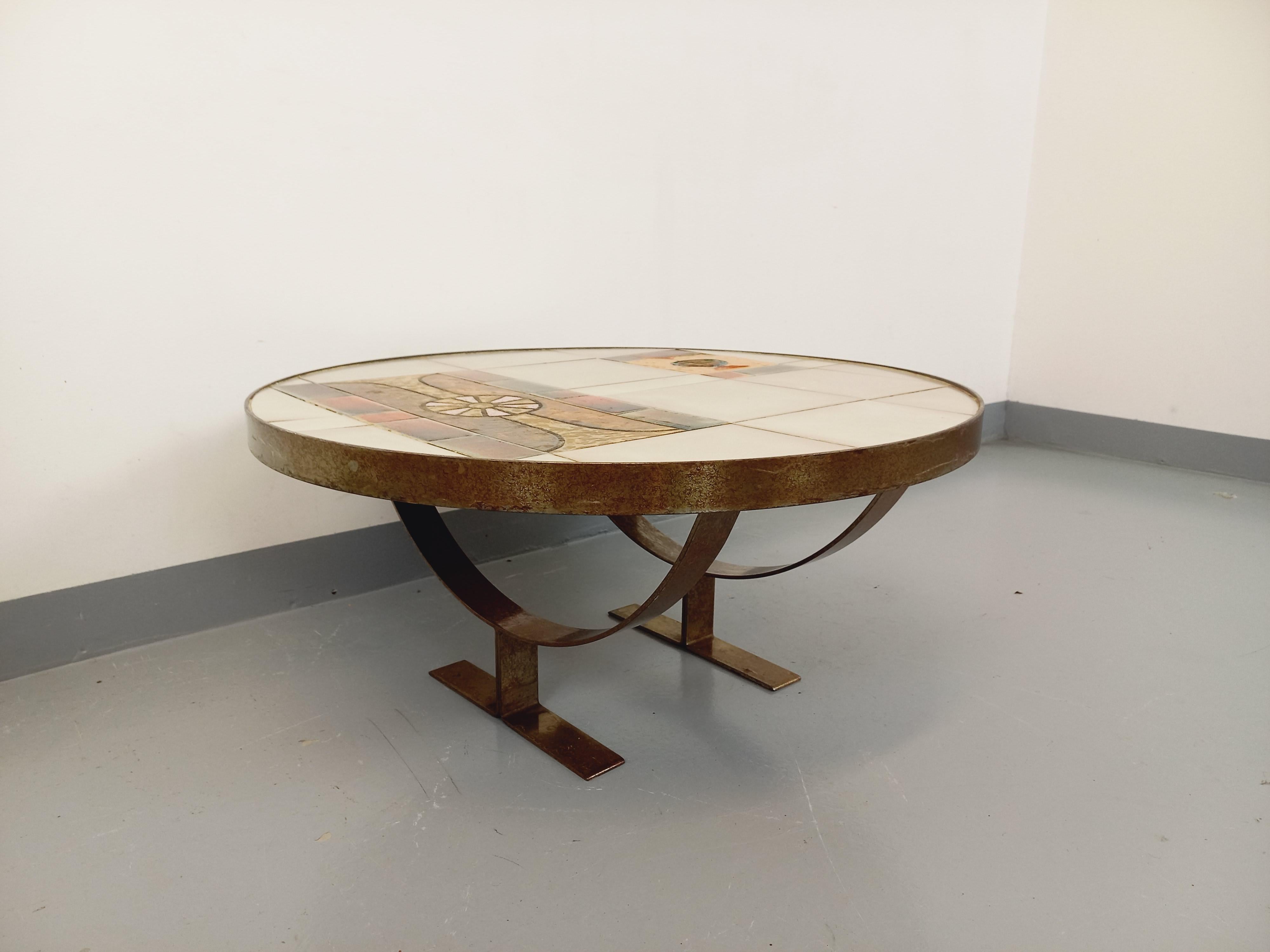 Table basse ronde vintage de Jean Gregorieff pour Roche Bobois des années 60 70 Bon état - En vente à BESANÇON, FR
