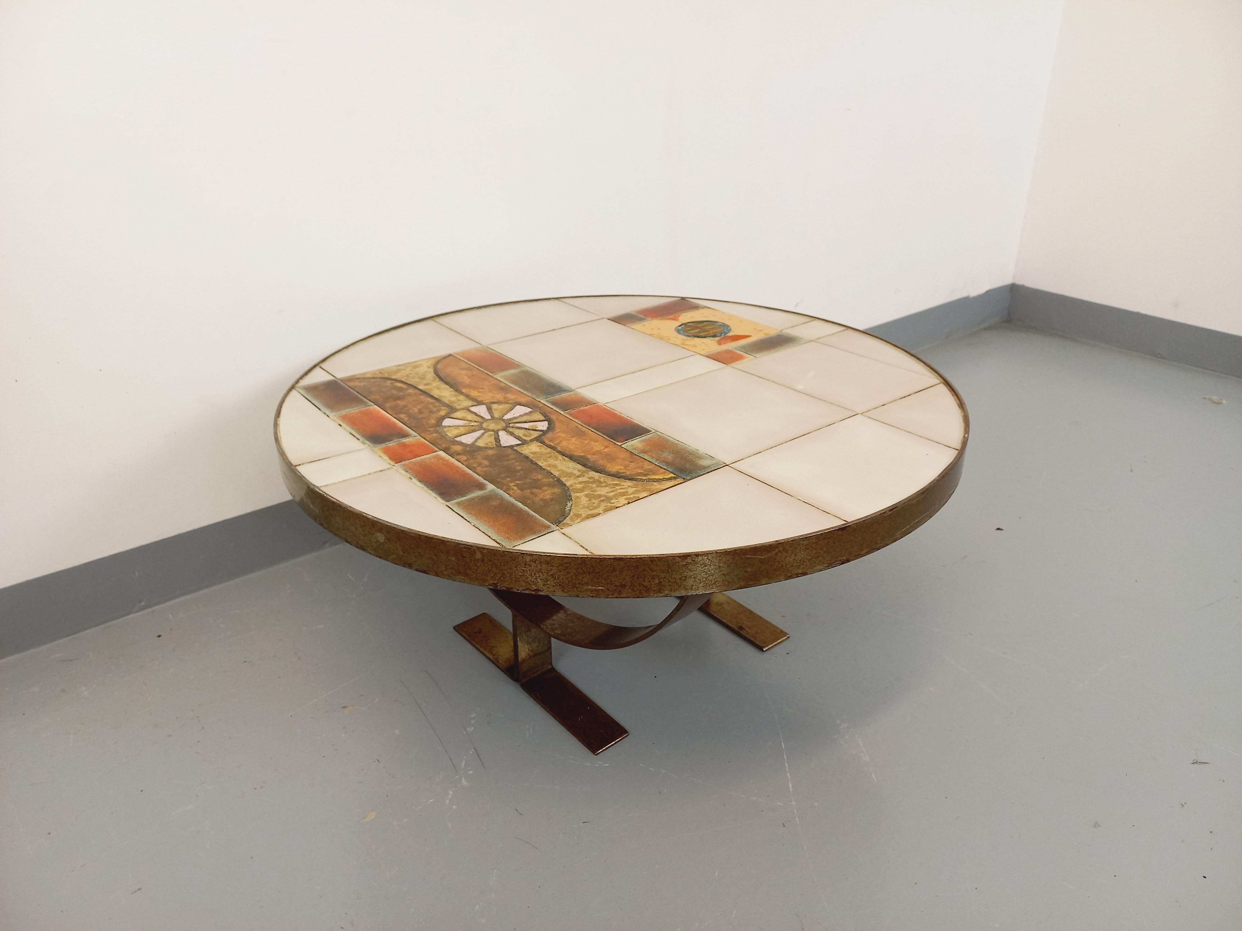 Métal Table basse ronde vintage de Jean Gregorieff pour Roche Bobois des années 60 70 en vente