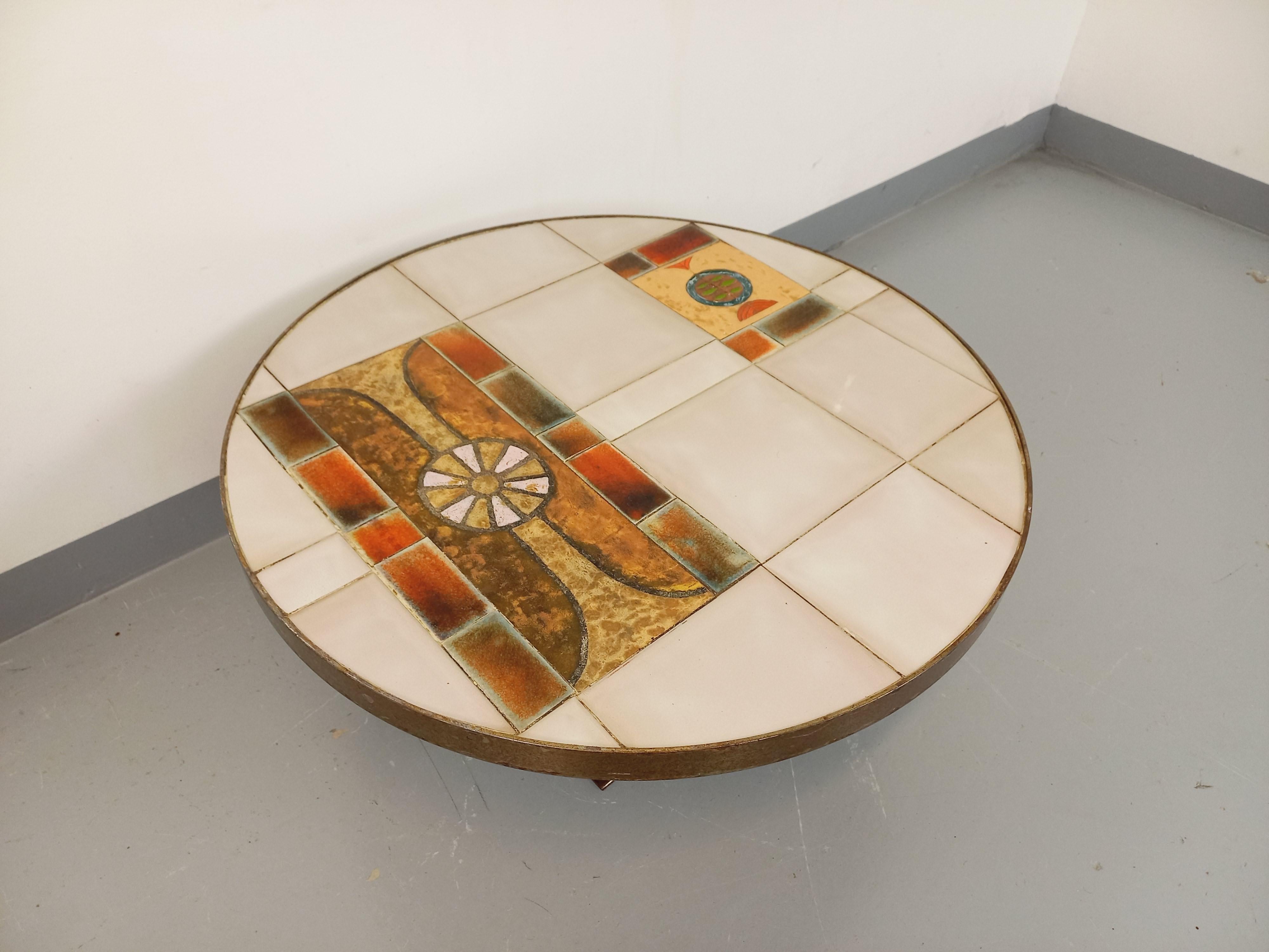Table basse ronde vintage de Jean Gregorieff pour Roche Bobois des années 60 70 en vente 1