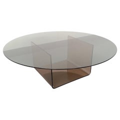 Table basse ronde vintage en verre et plexiglas style Space Age des années 70