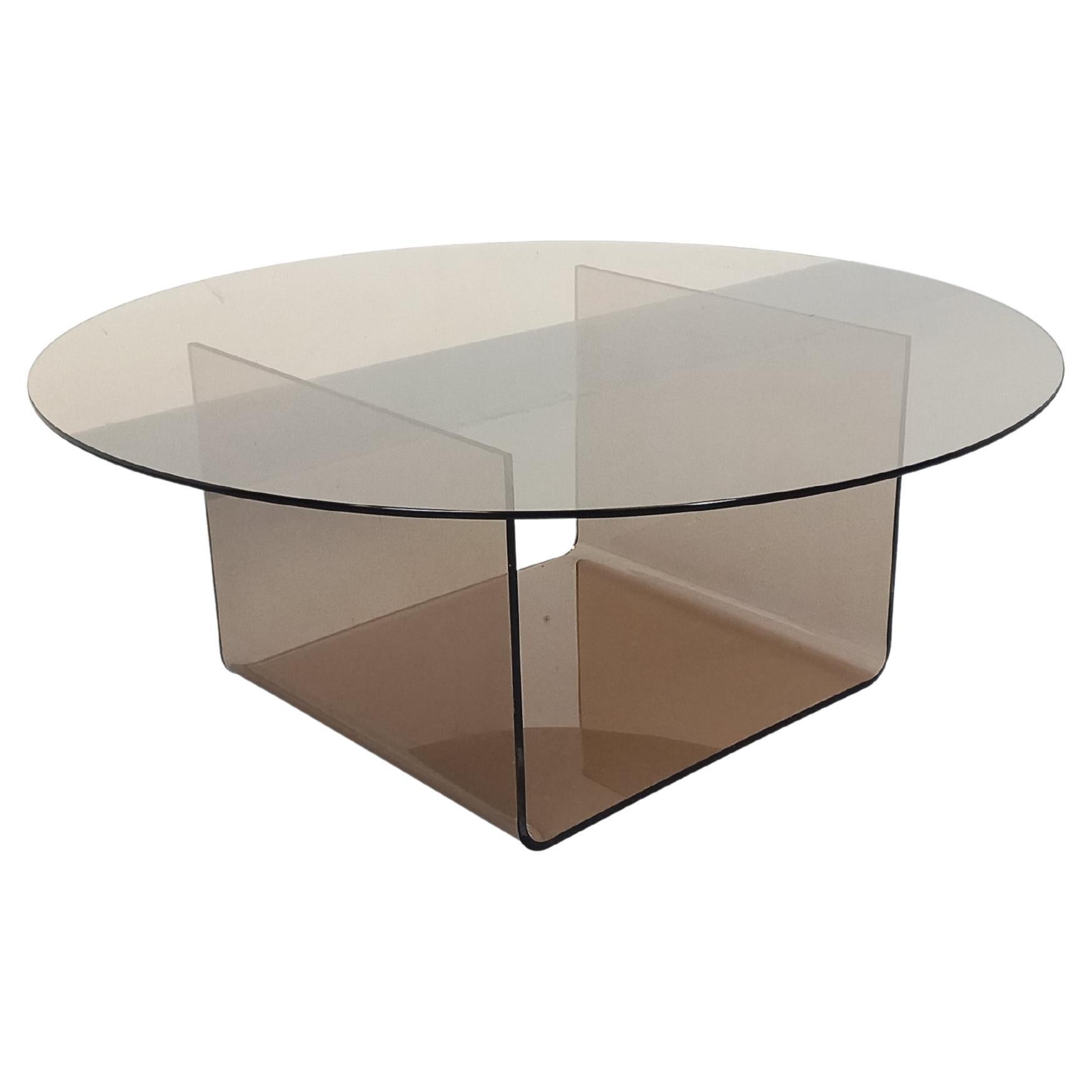 Table basse ronde vintage en verre et plexiglas style Space Age des années 70